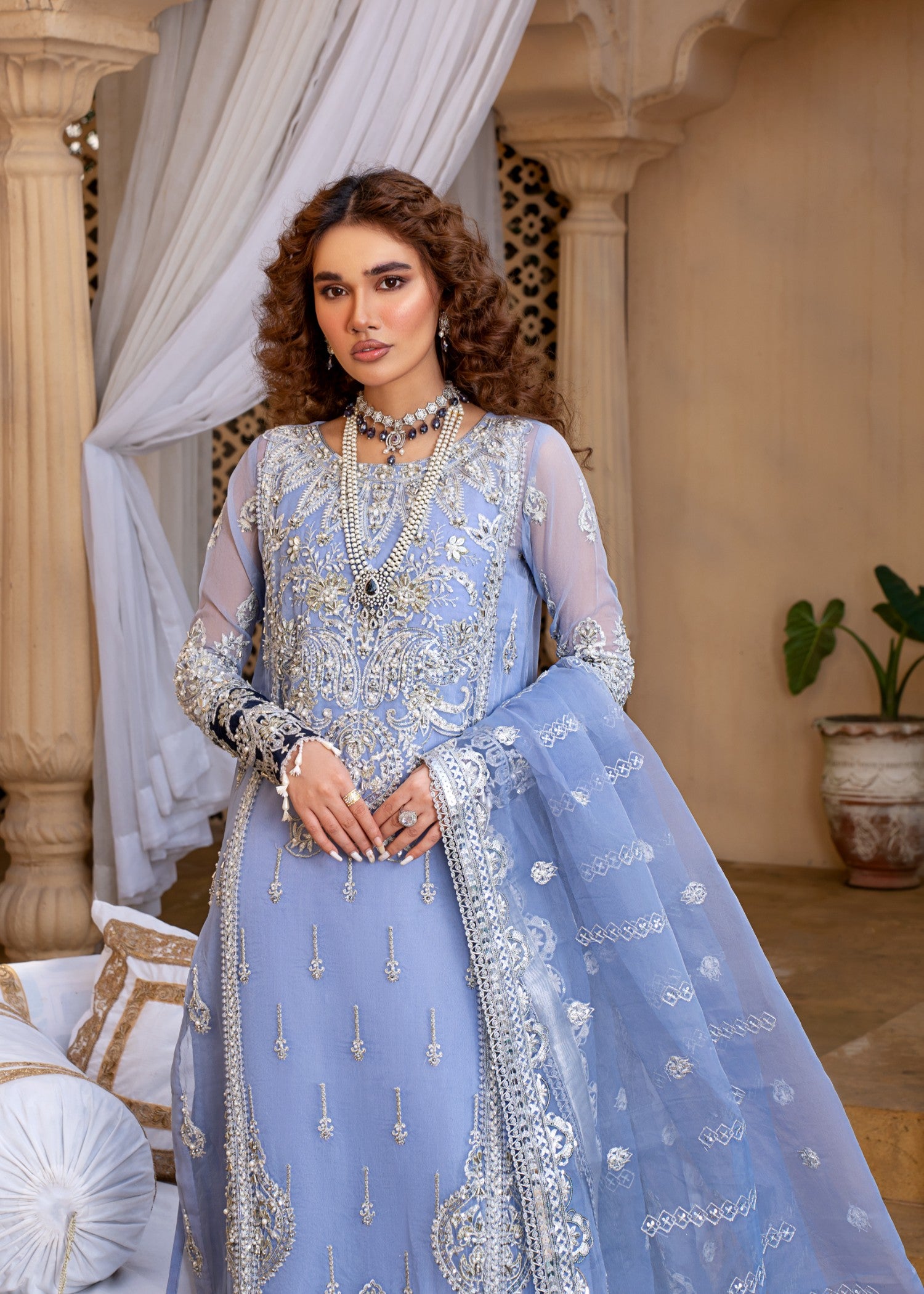 chiffon Kurta Set in Cloud blue