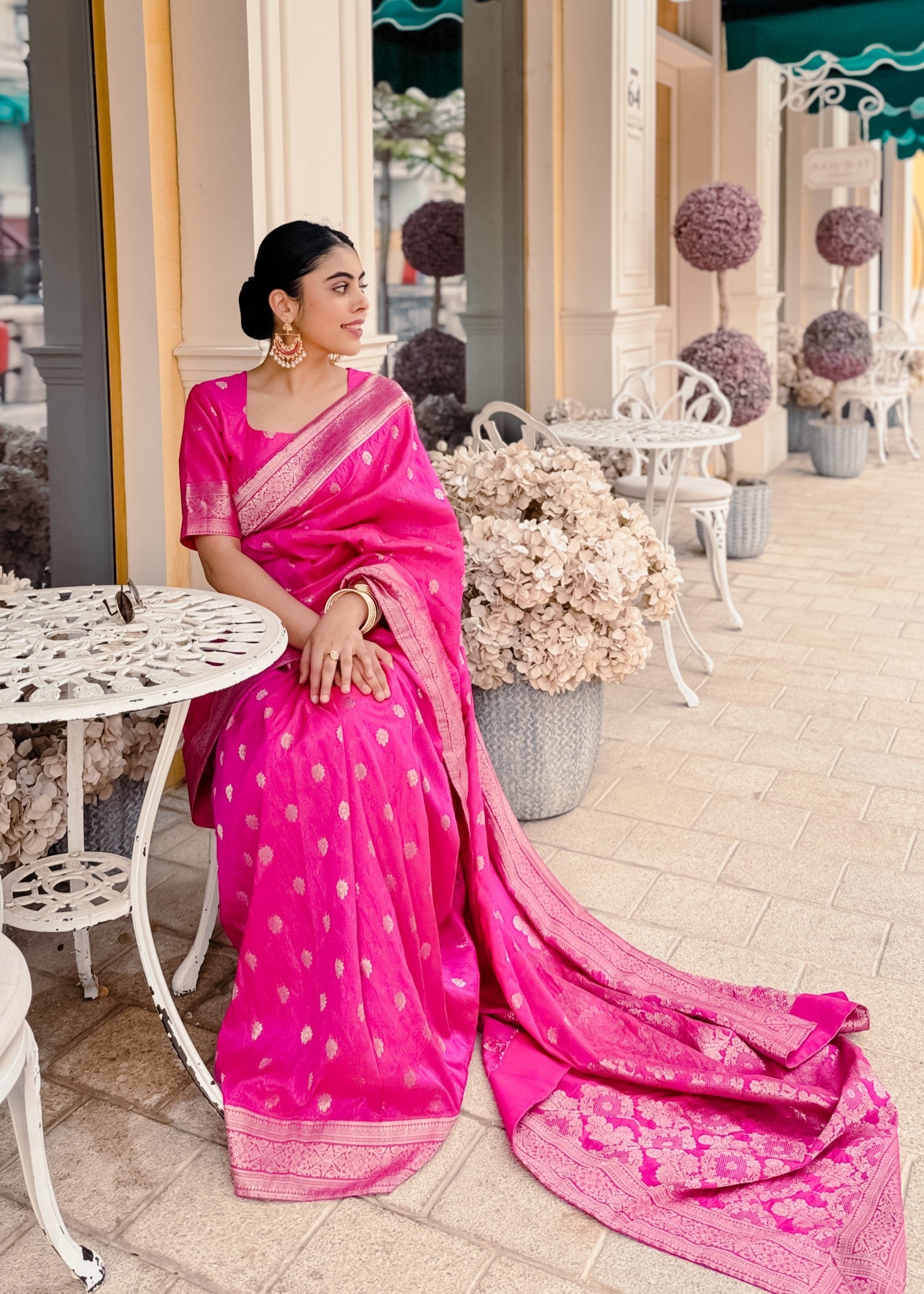 silk Saree in Hot pink