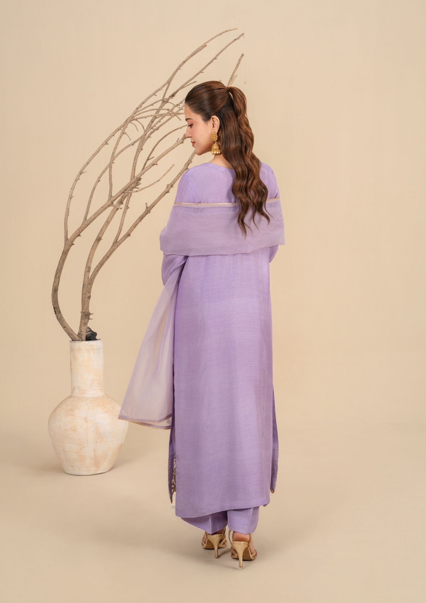 viscose raw silk Kurta Set in Lilac