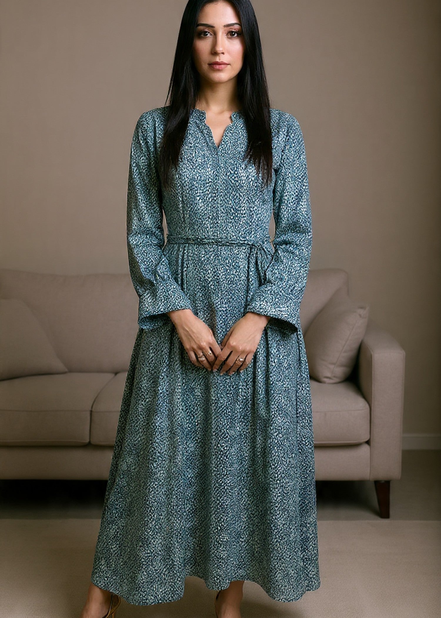georgette Maxi in Jungle green