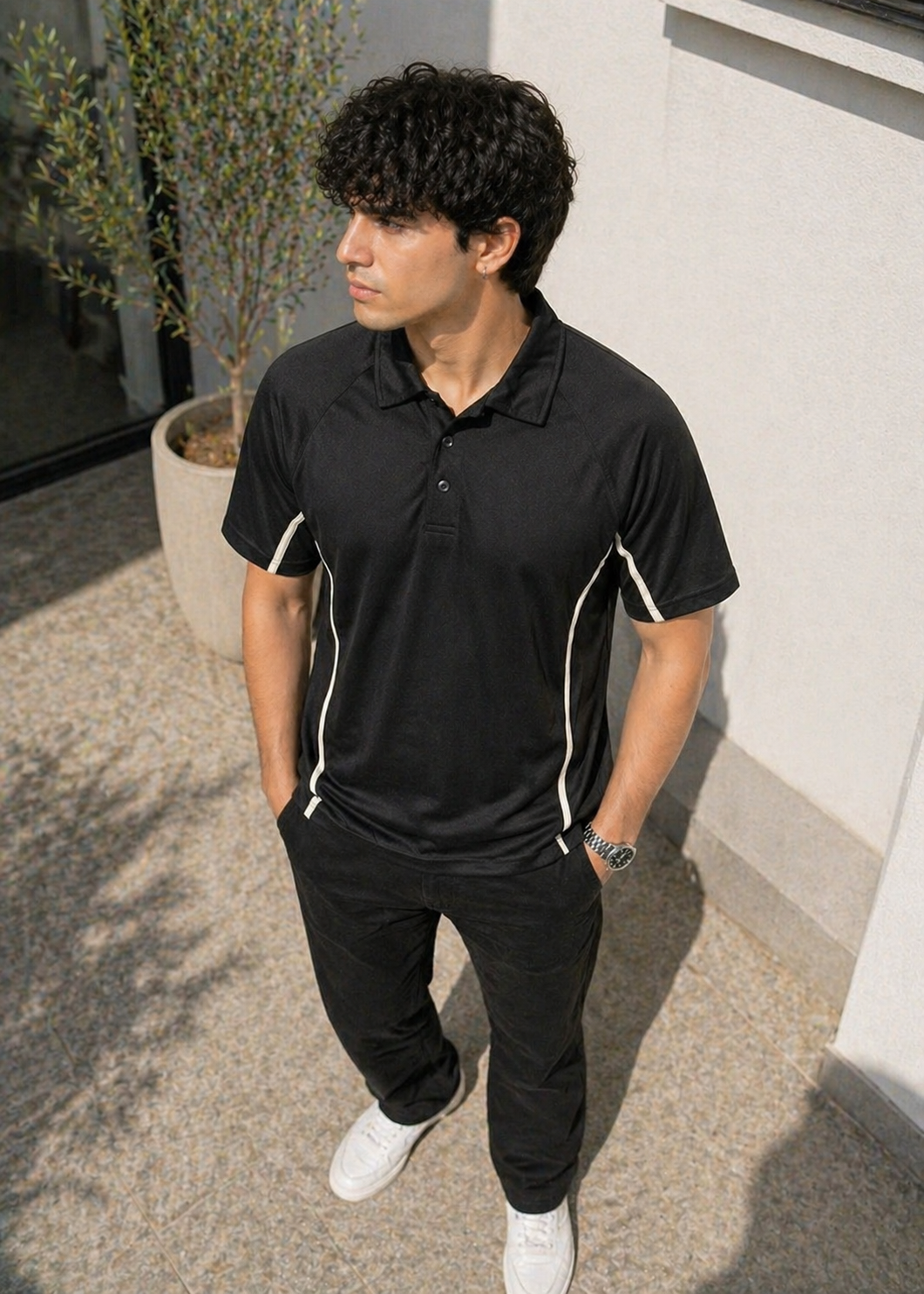 polyester Polo Shirt in Black
