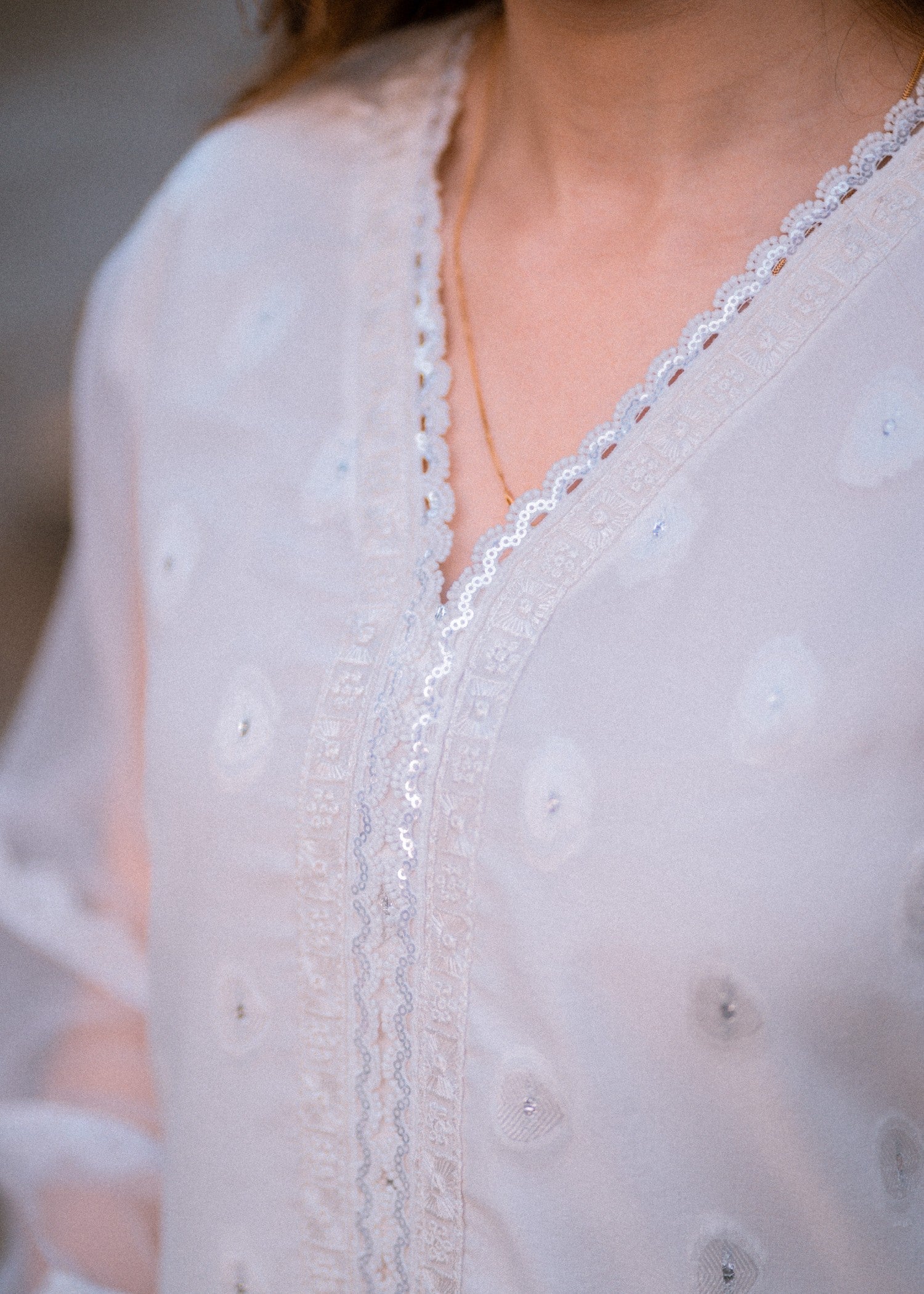zari organza Kurta Set in White