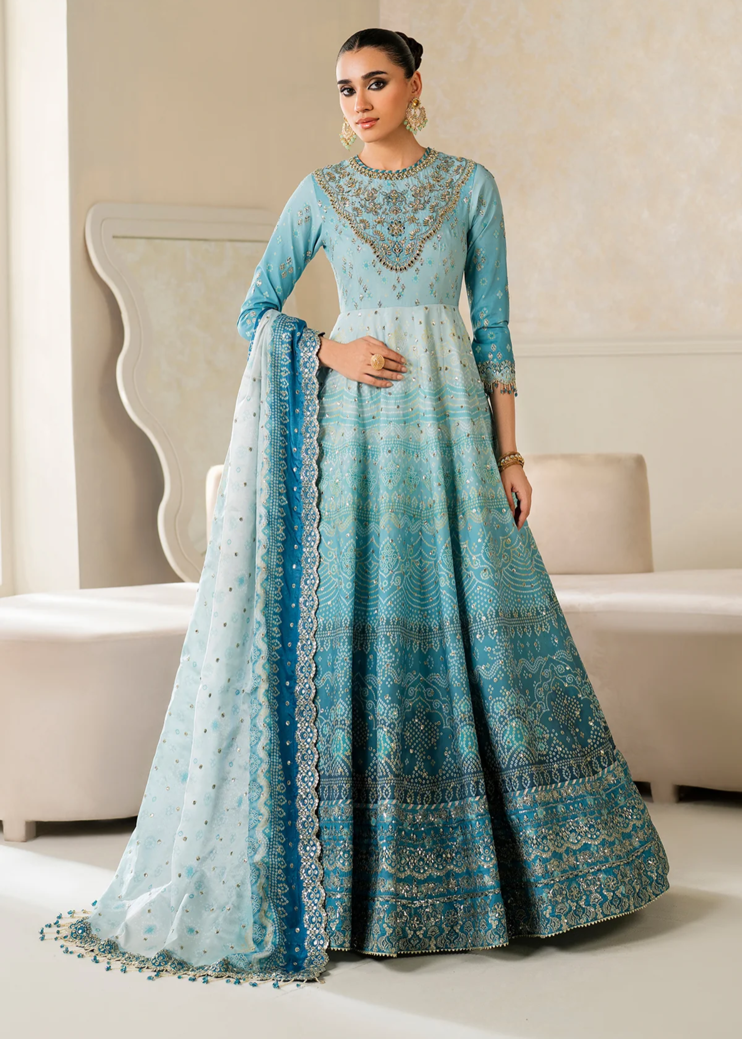 raw silk Unstitched in Ice blue