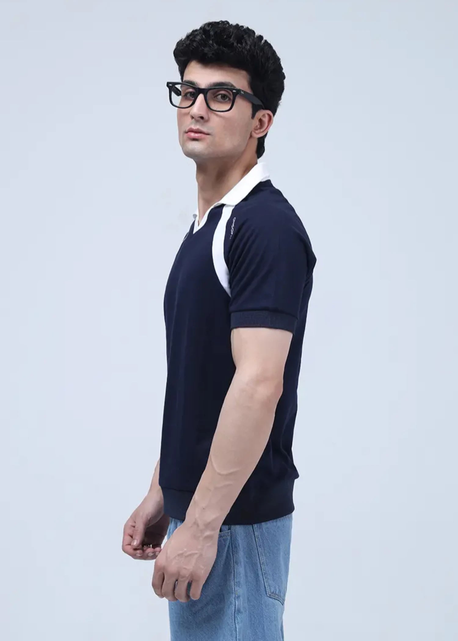 cotton Polo Shirt in Blue by Oh So Fit