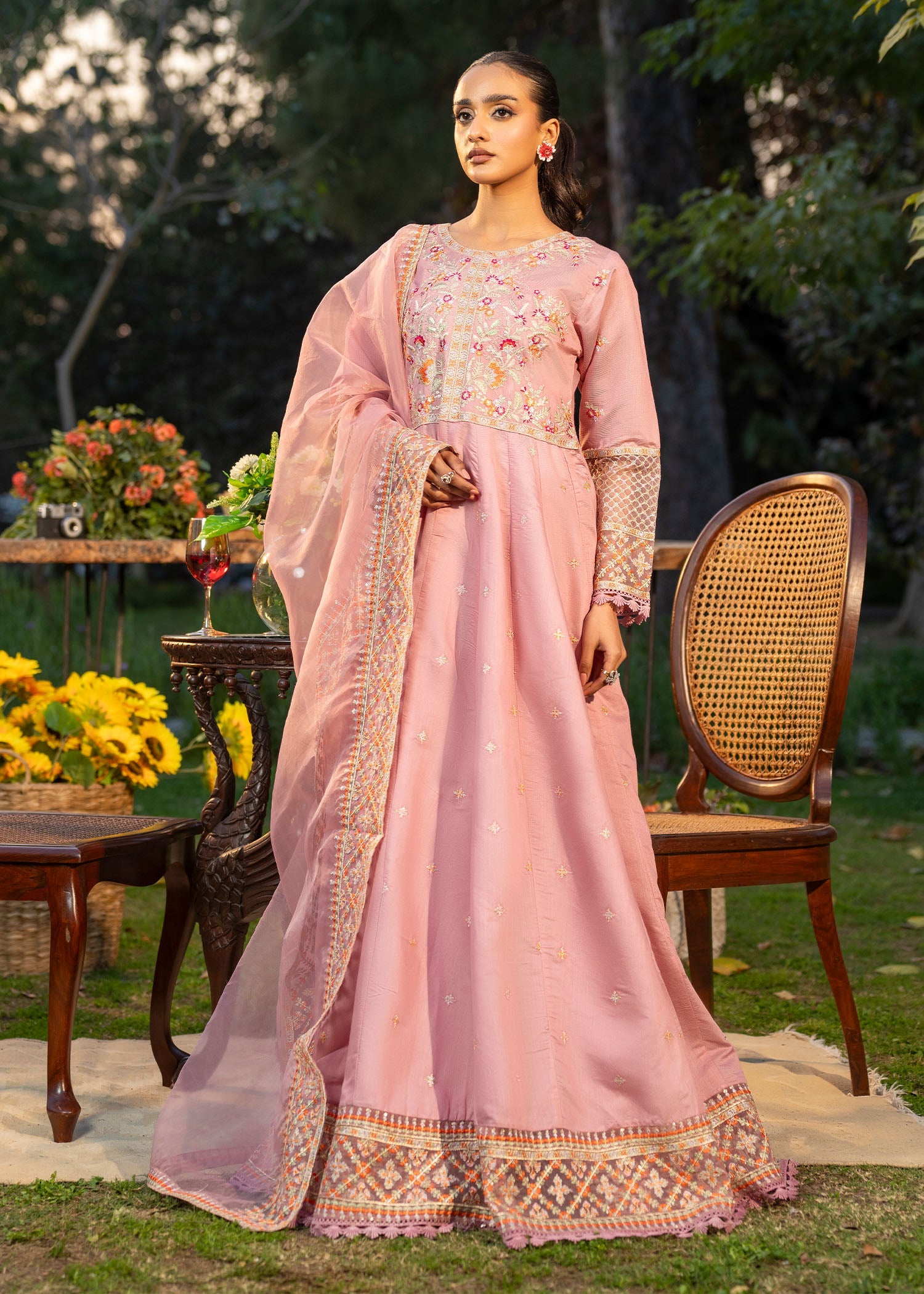 khaddi net Maxi in Pink