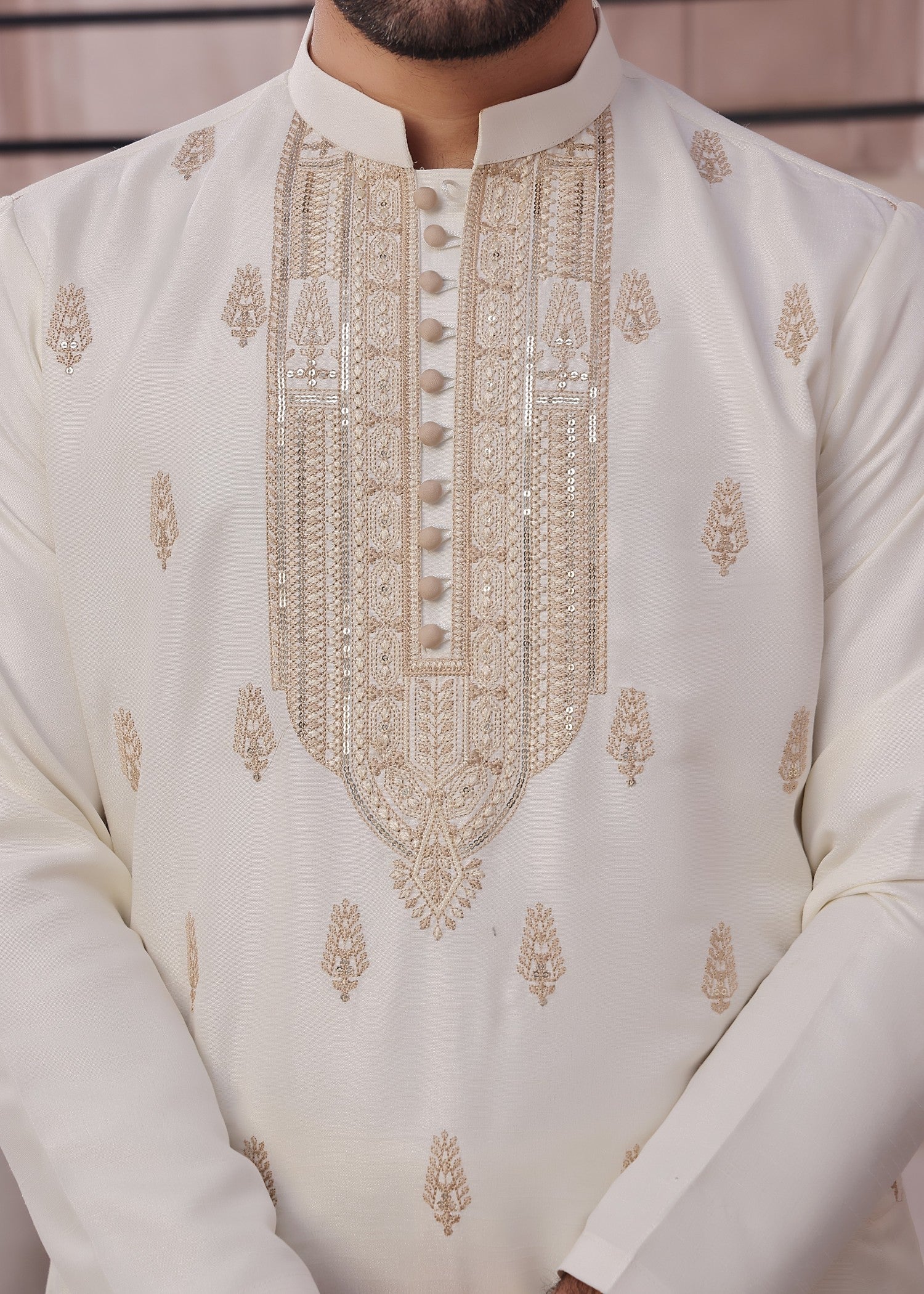 raw silk Kurta Set in Beige by The Great Masters (TGM)