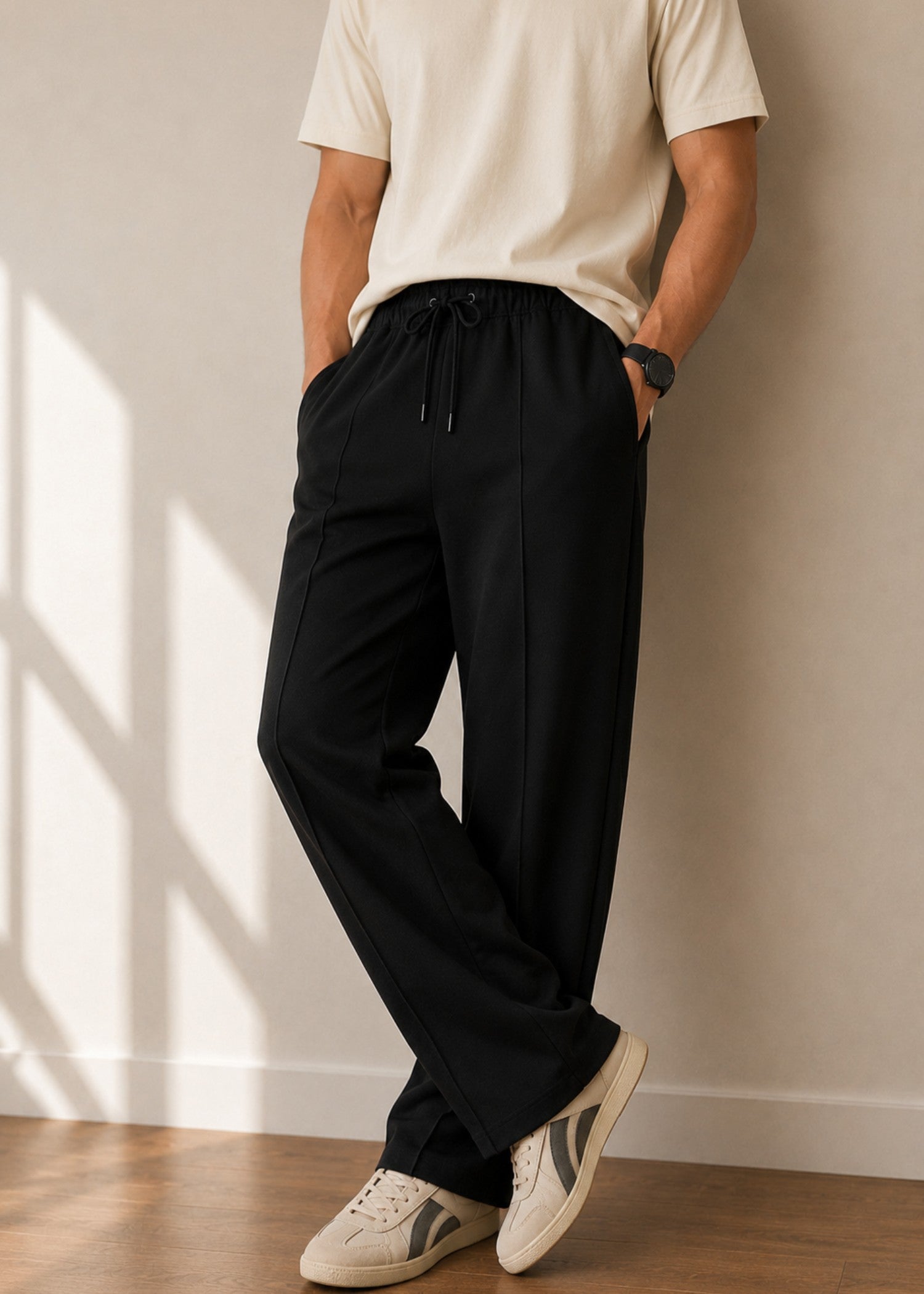 interlock knit Trousers in Black