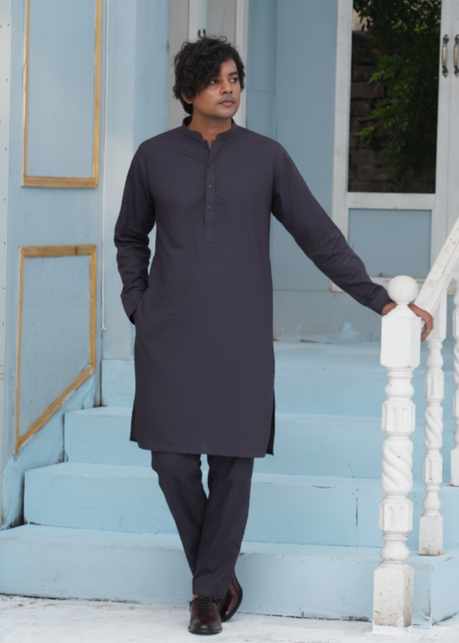 cotton Kurta Set in Charcoal by Taupash