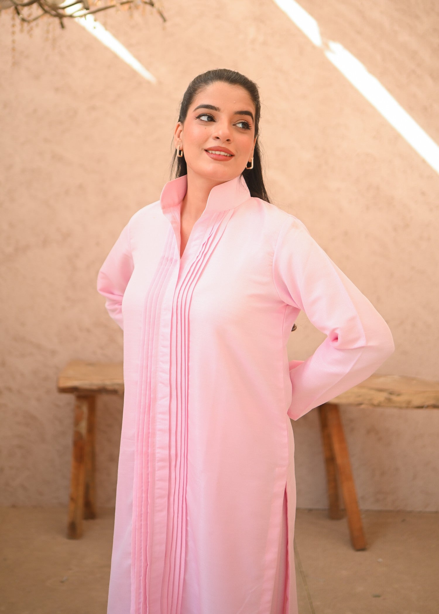 indian raw silk Kurta Set in Baby pink