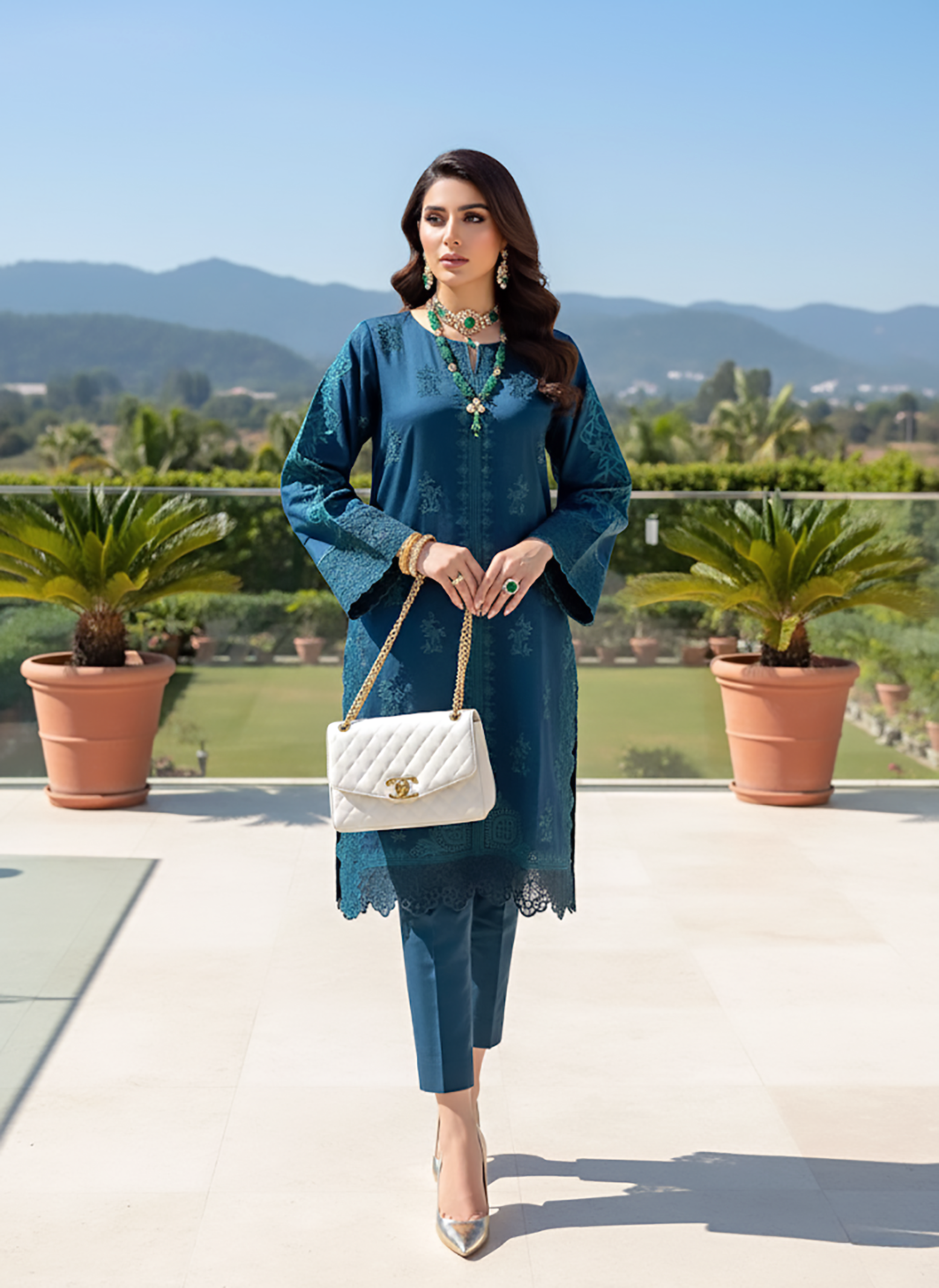 cotton net Kurta Set in Blue