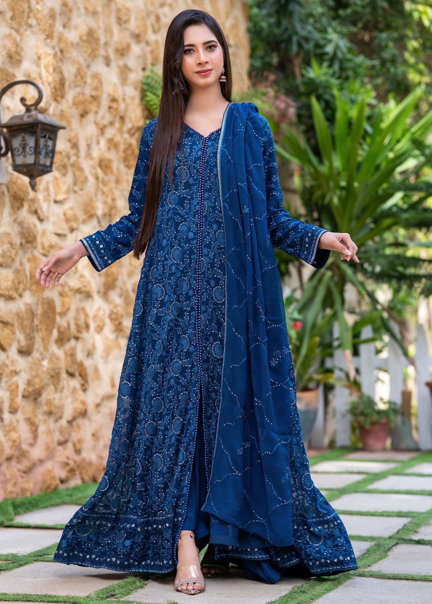 chiffon Pishwas in Dark blue