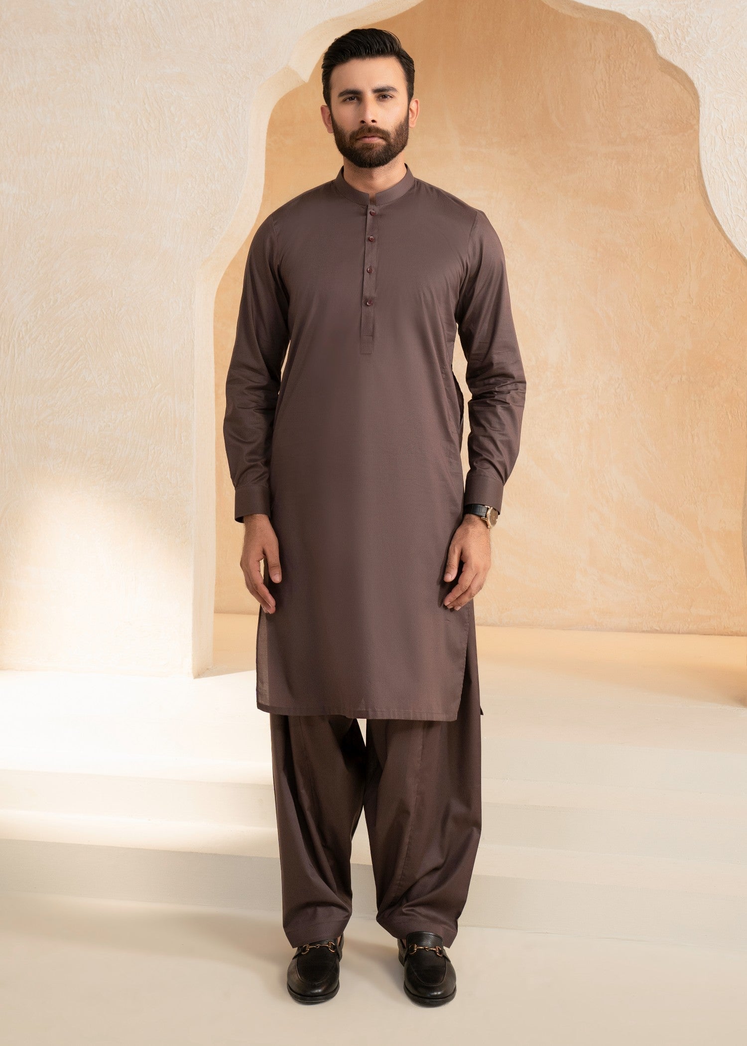 cotton Shalwar Kameez in Coffee brown