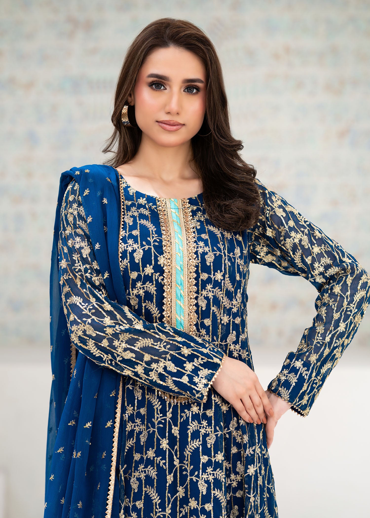 chiffon Anarkali in Teal