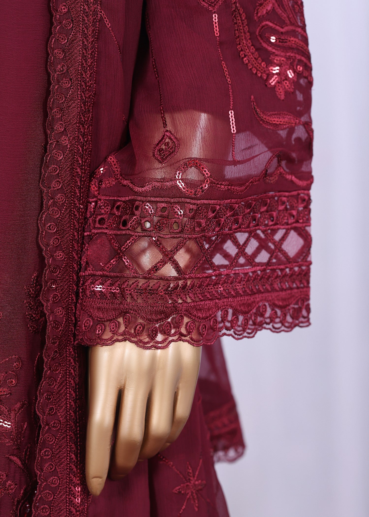 polyester chiffon Kurta Set in Sangria