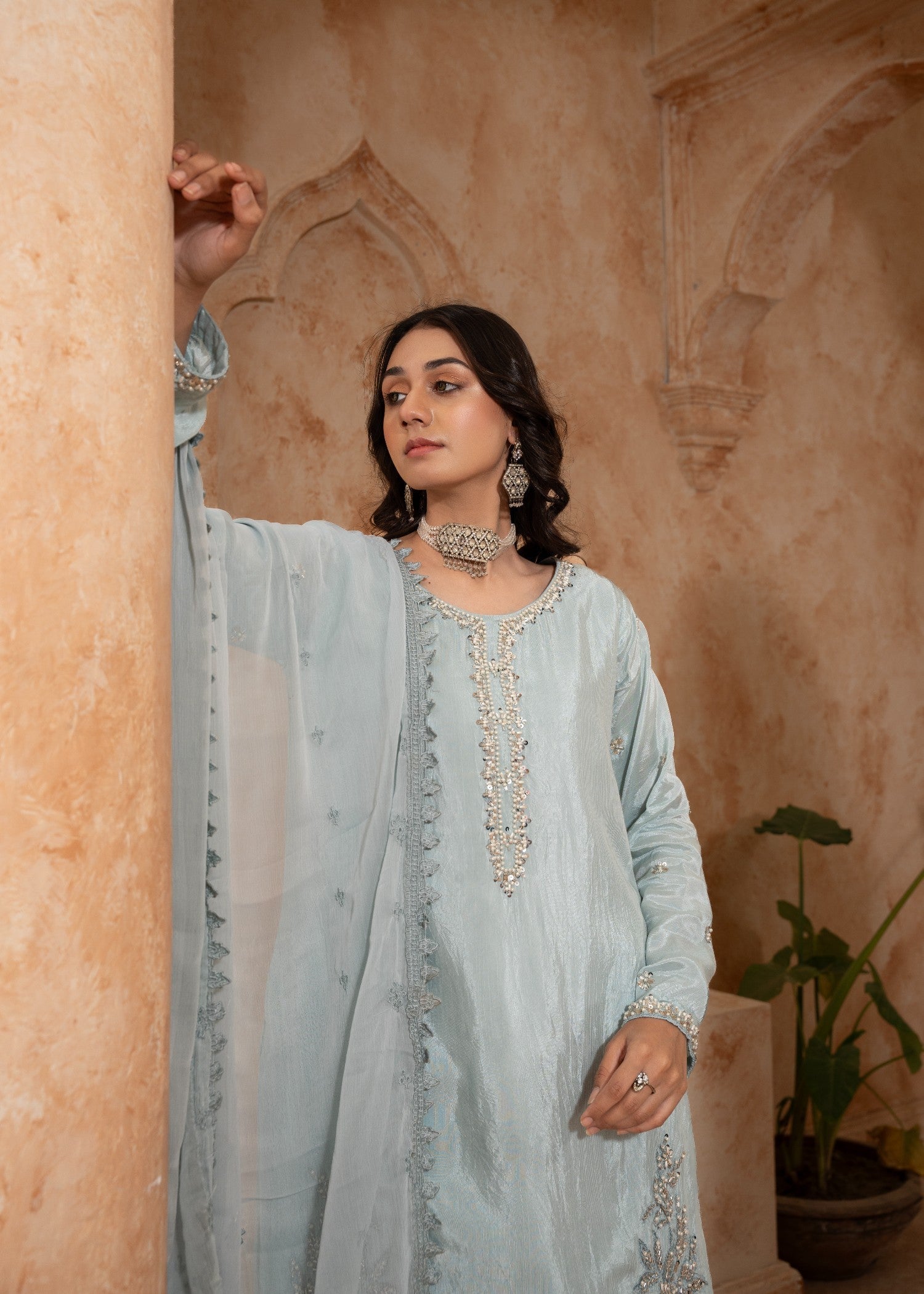 raw silk Kurta Set in Ash grey