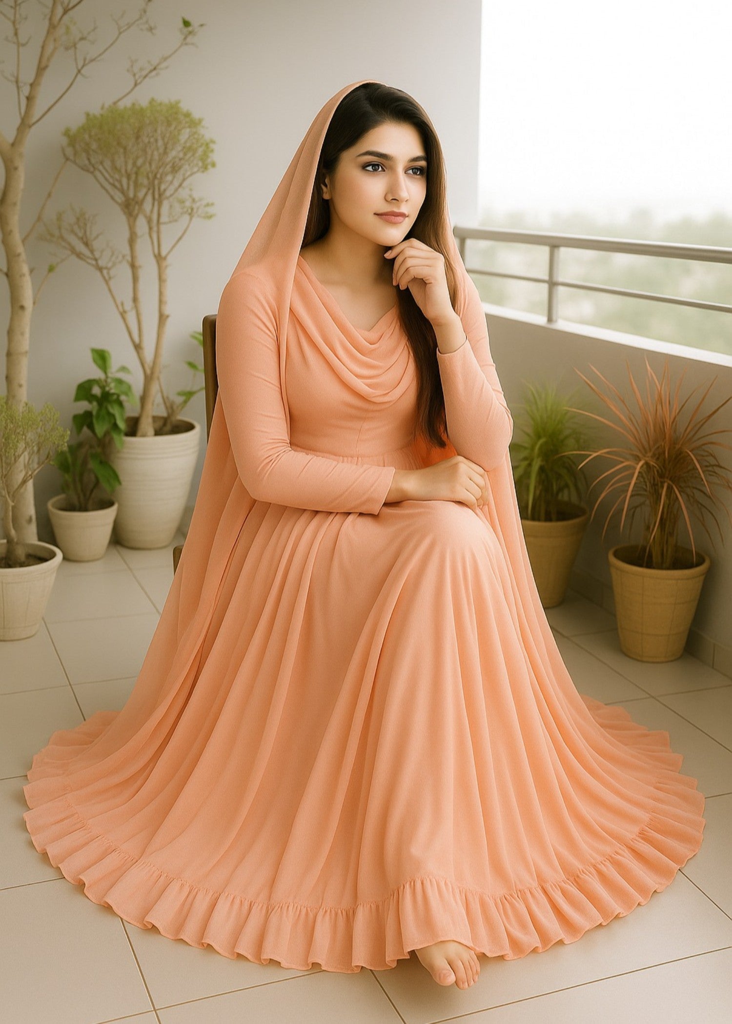 crinkle Maxi in Peach pink
