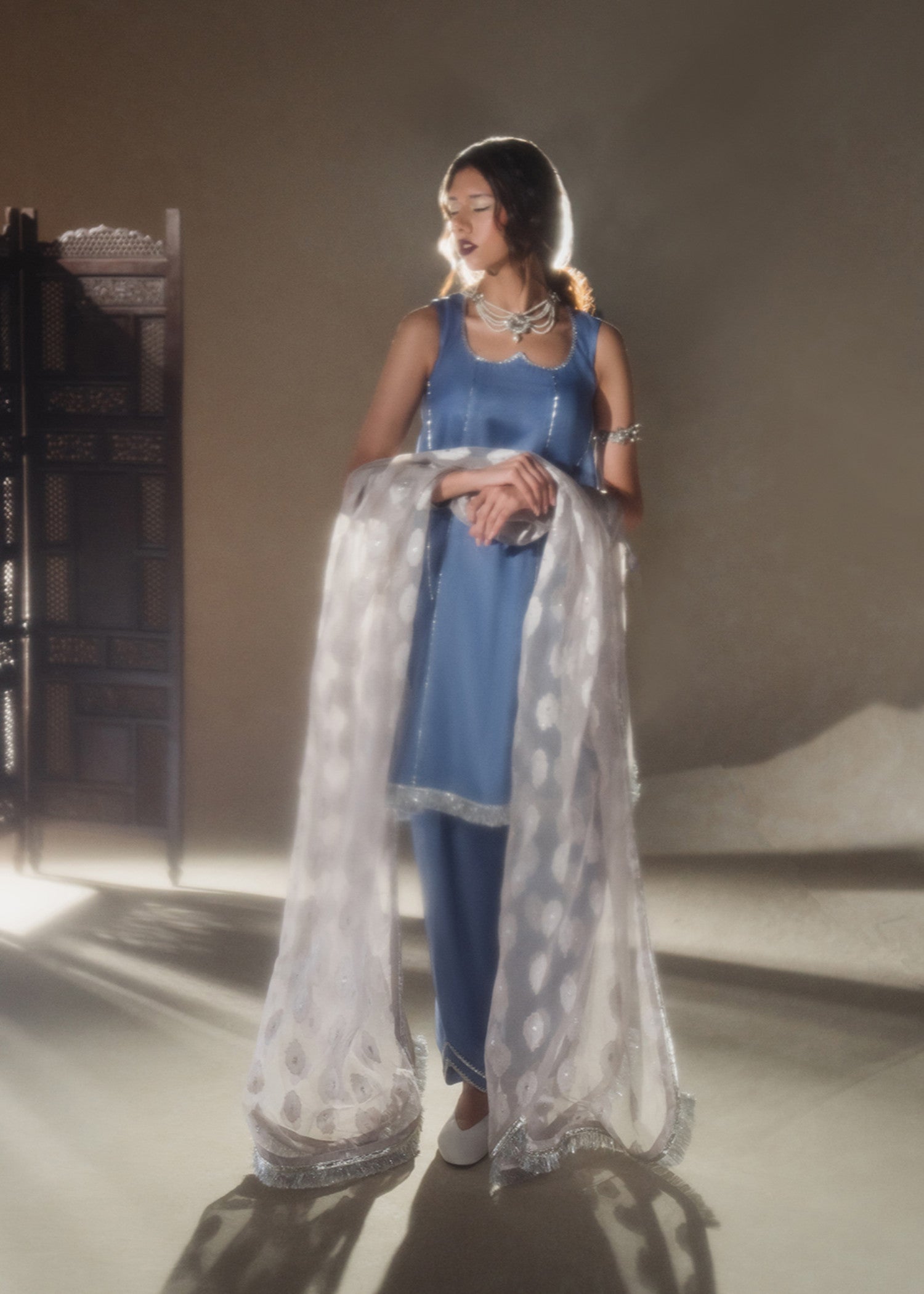 organza Kurta Set in Periwinkle