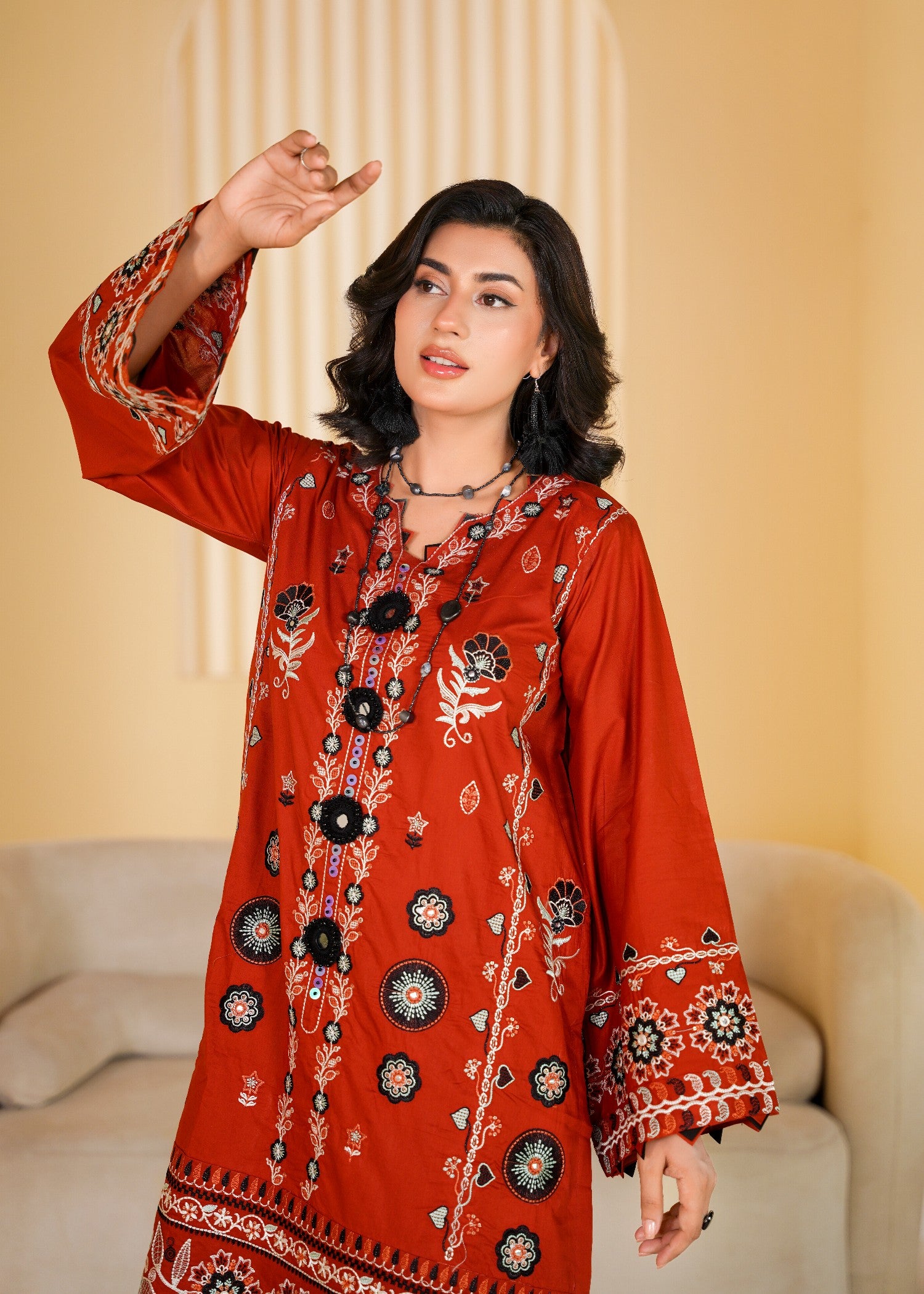 lawn cotton Kurta Set in Rust orange