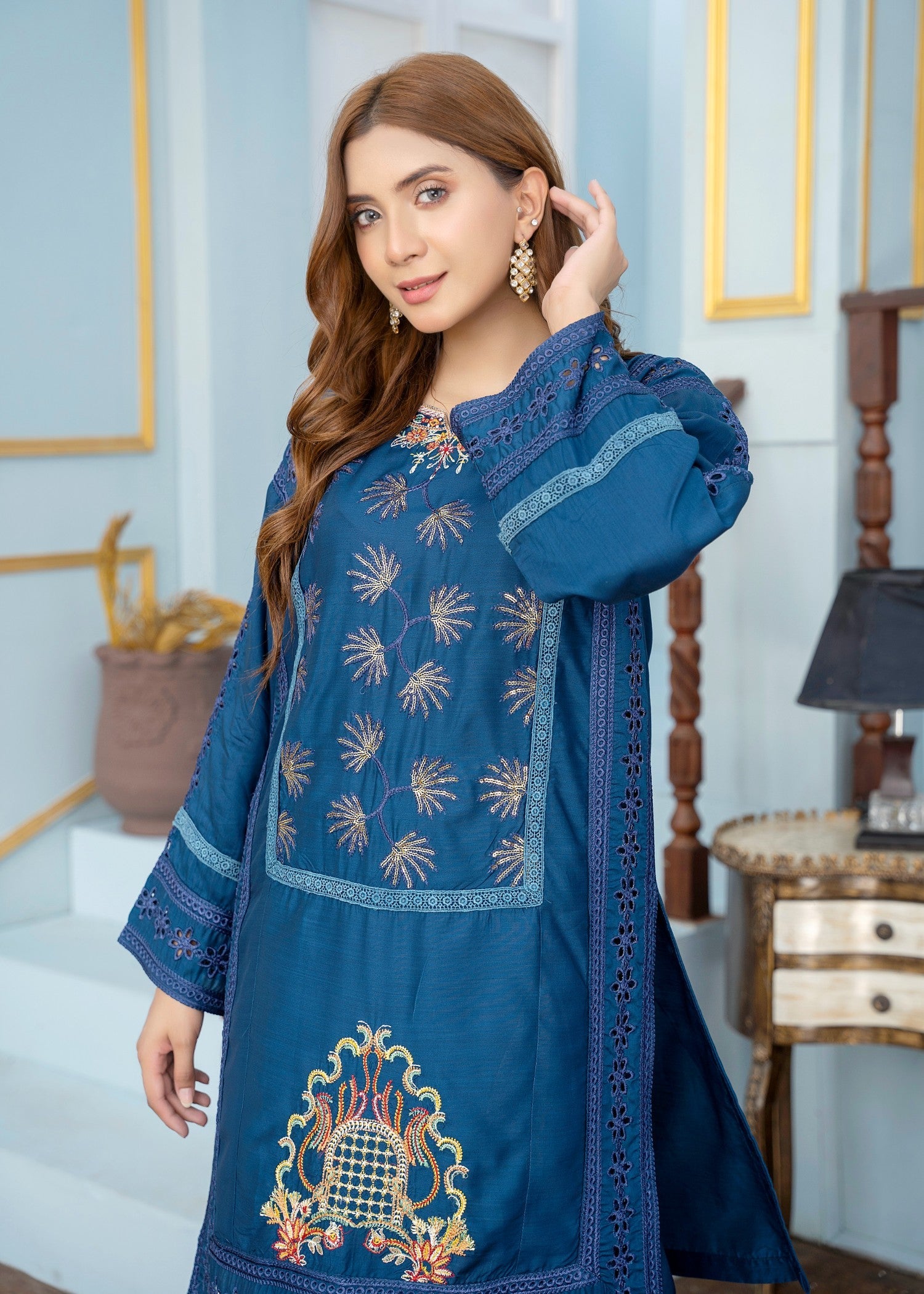 viscose Kurta Set in Navy blue