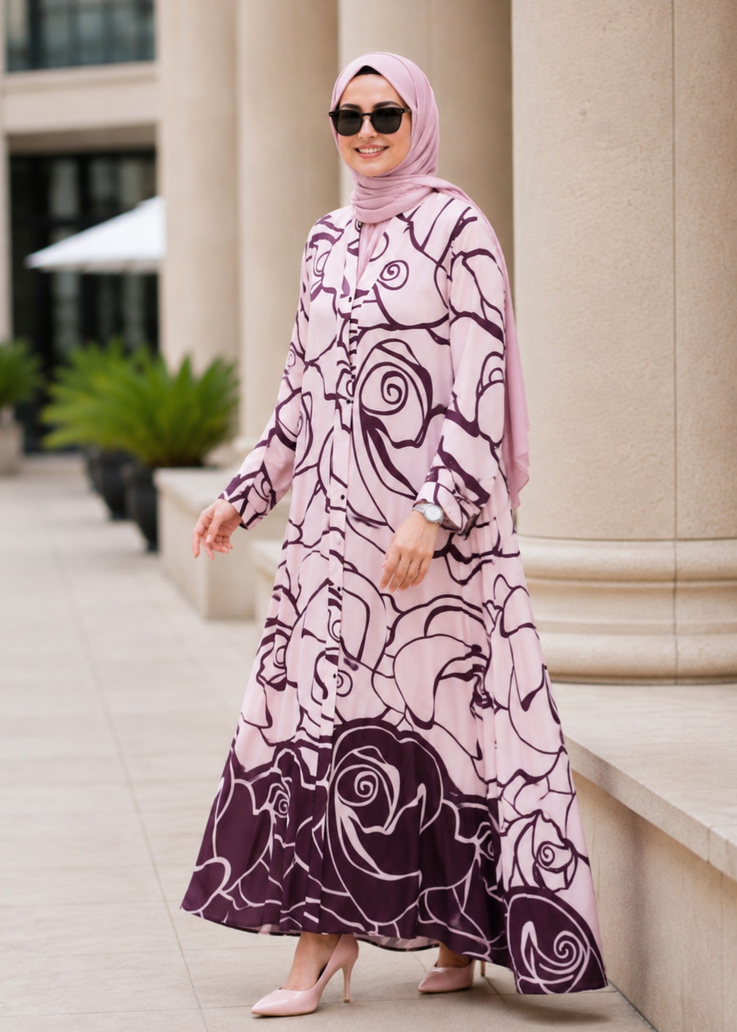 nidha Abaya in Blush pink, plum purple