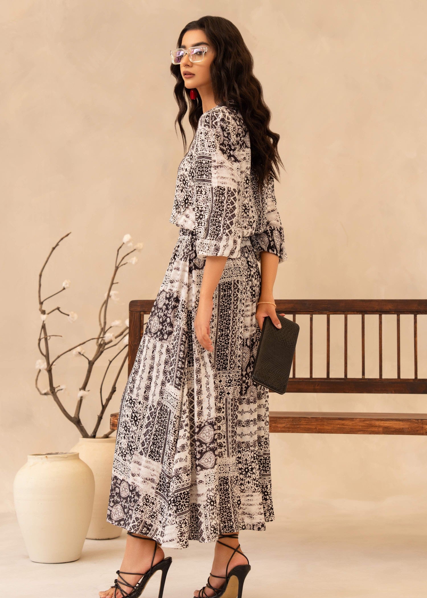 twill linen Dress in White