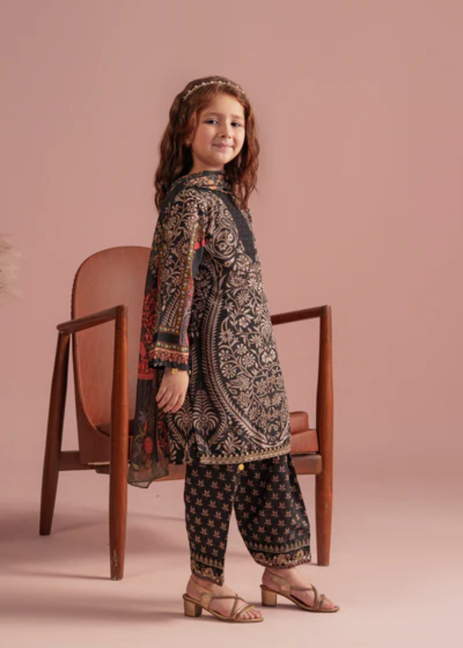 poly lawn Kurta Set in Black