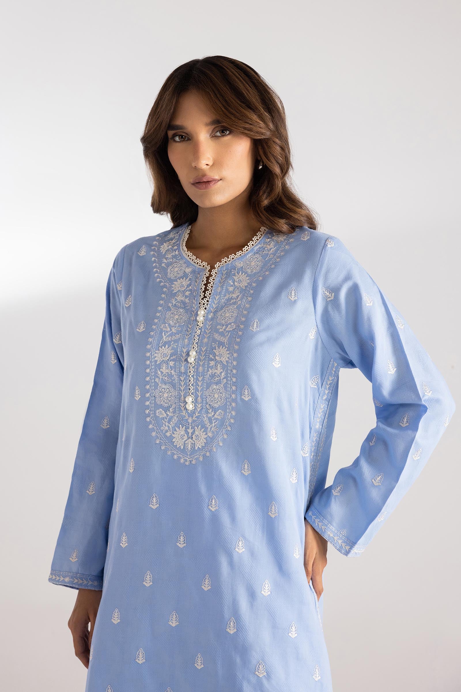 jacquard Kurti in Light blue