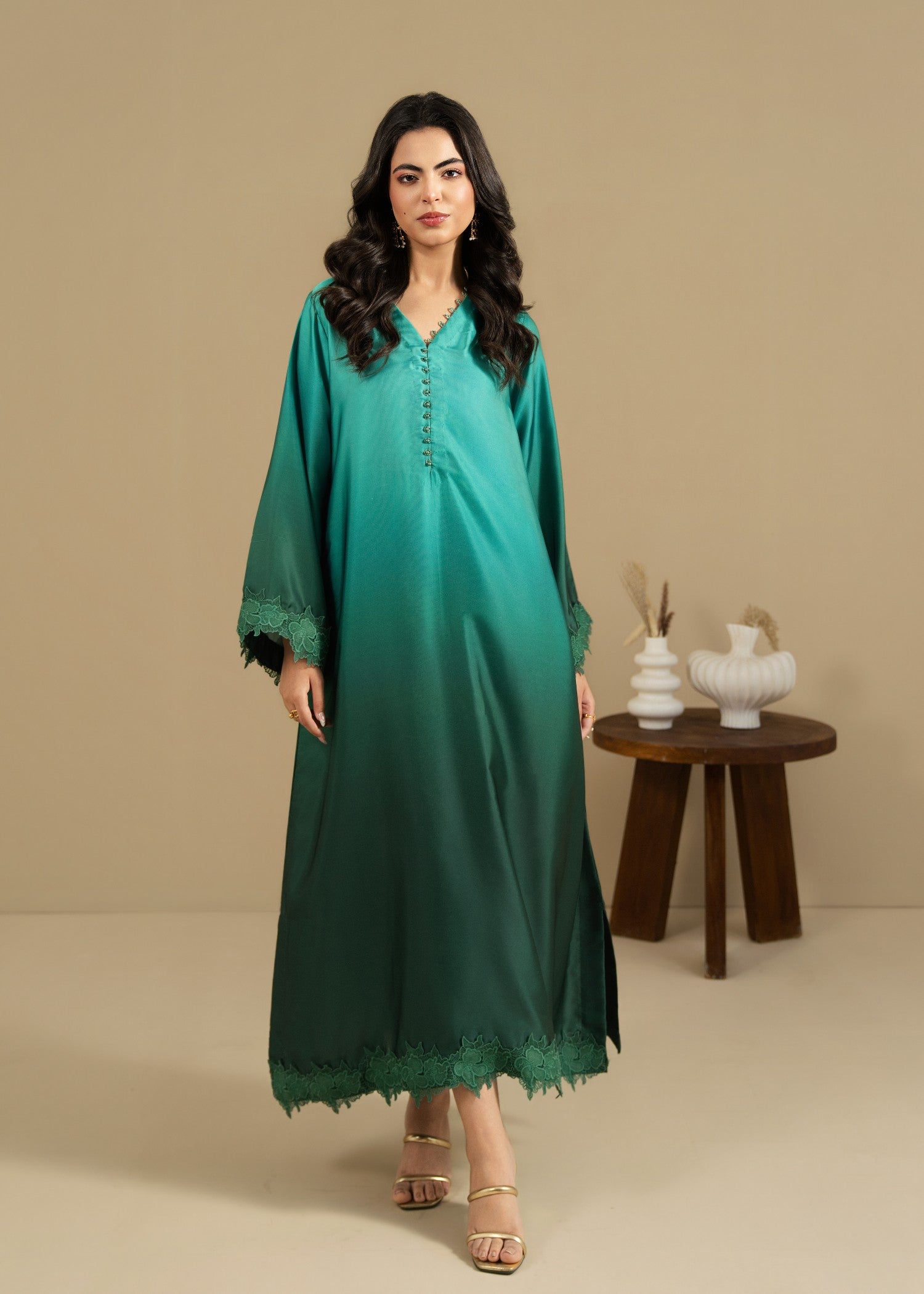 silk Kurta Set in Green