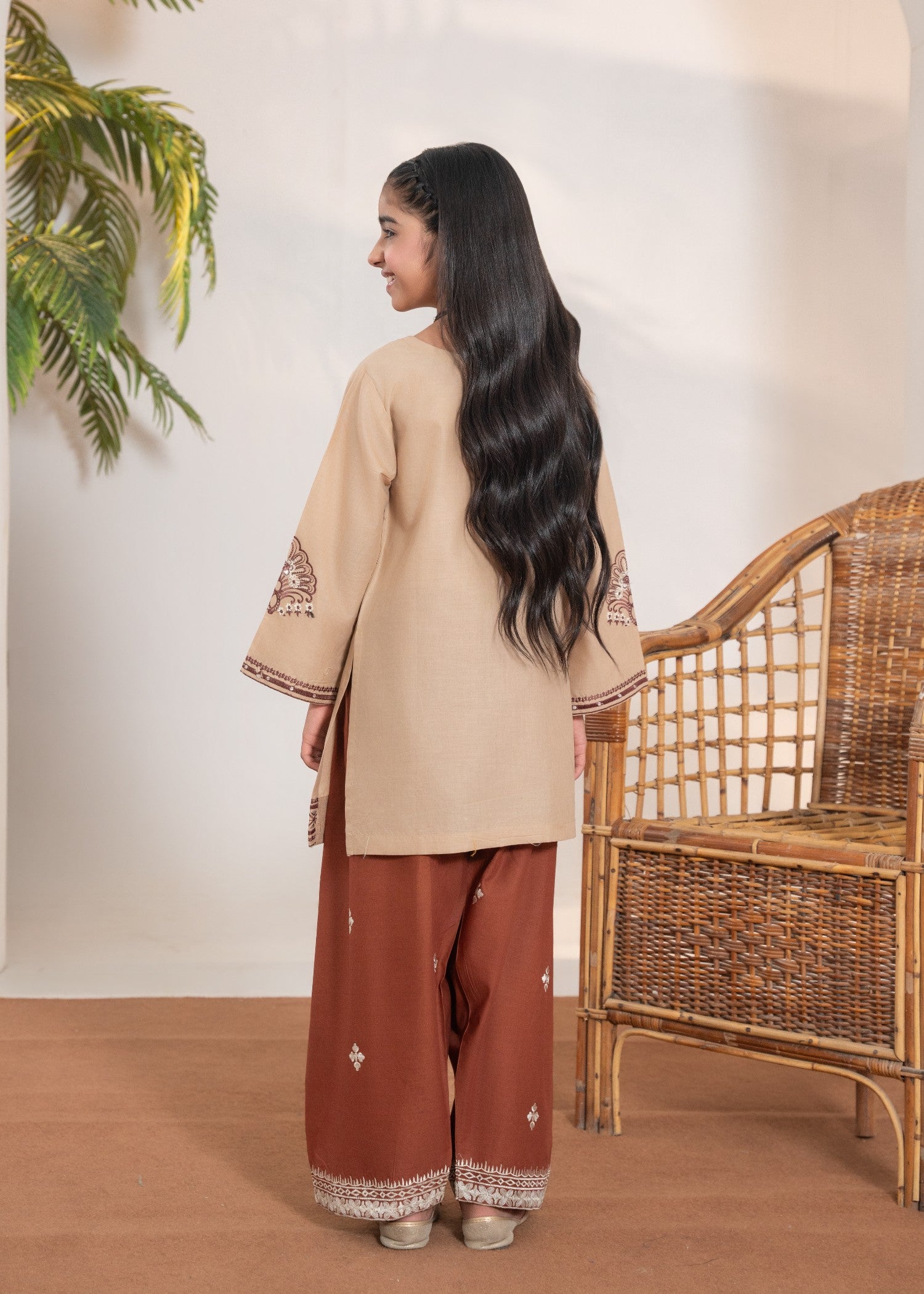cotton Kurta Set in Sand brown