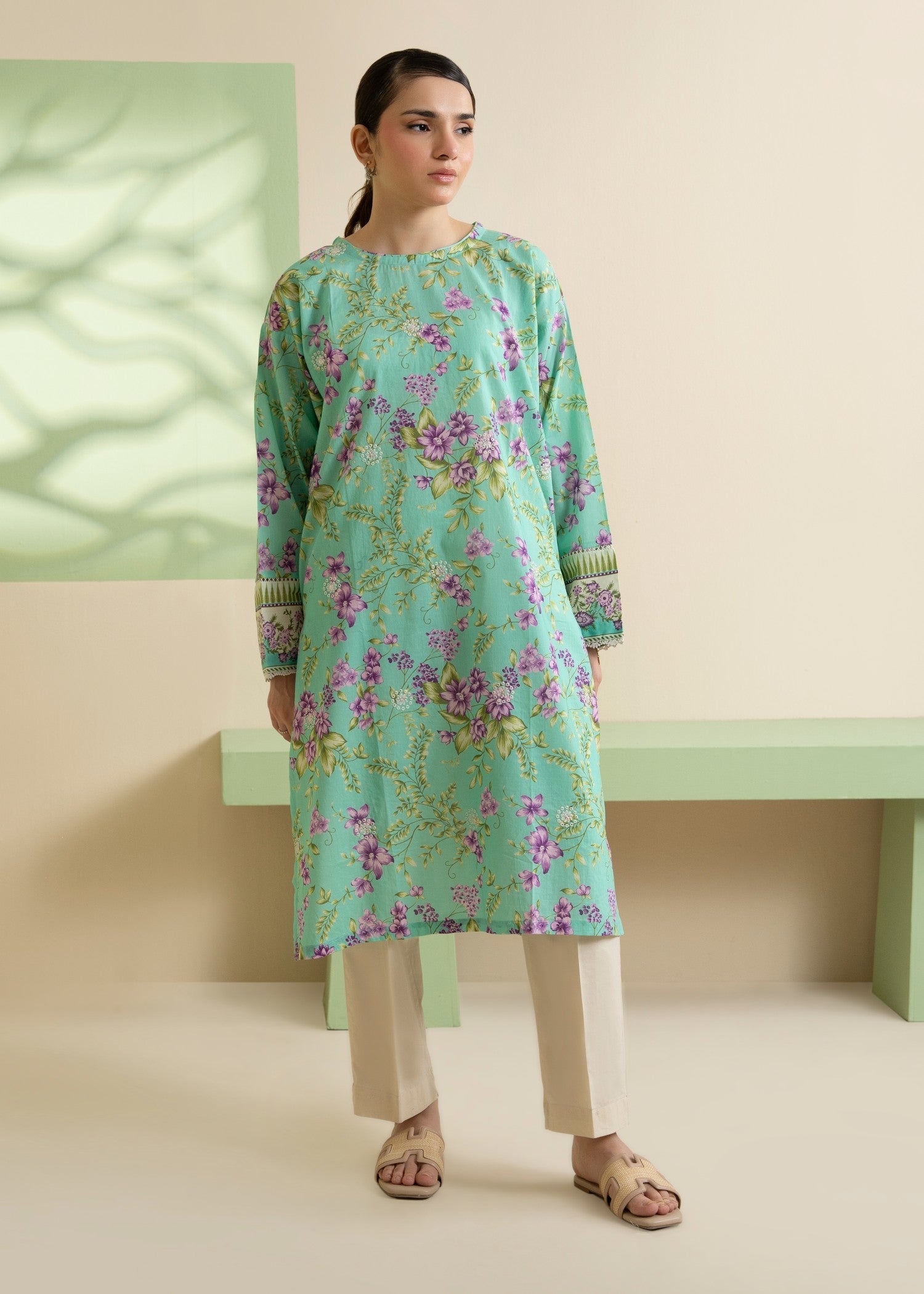 lawn Kurti in Aquamarine