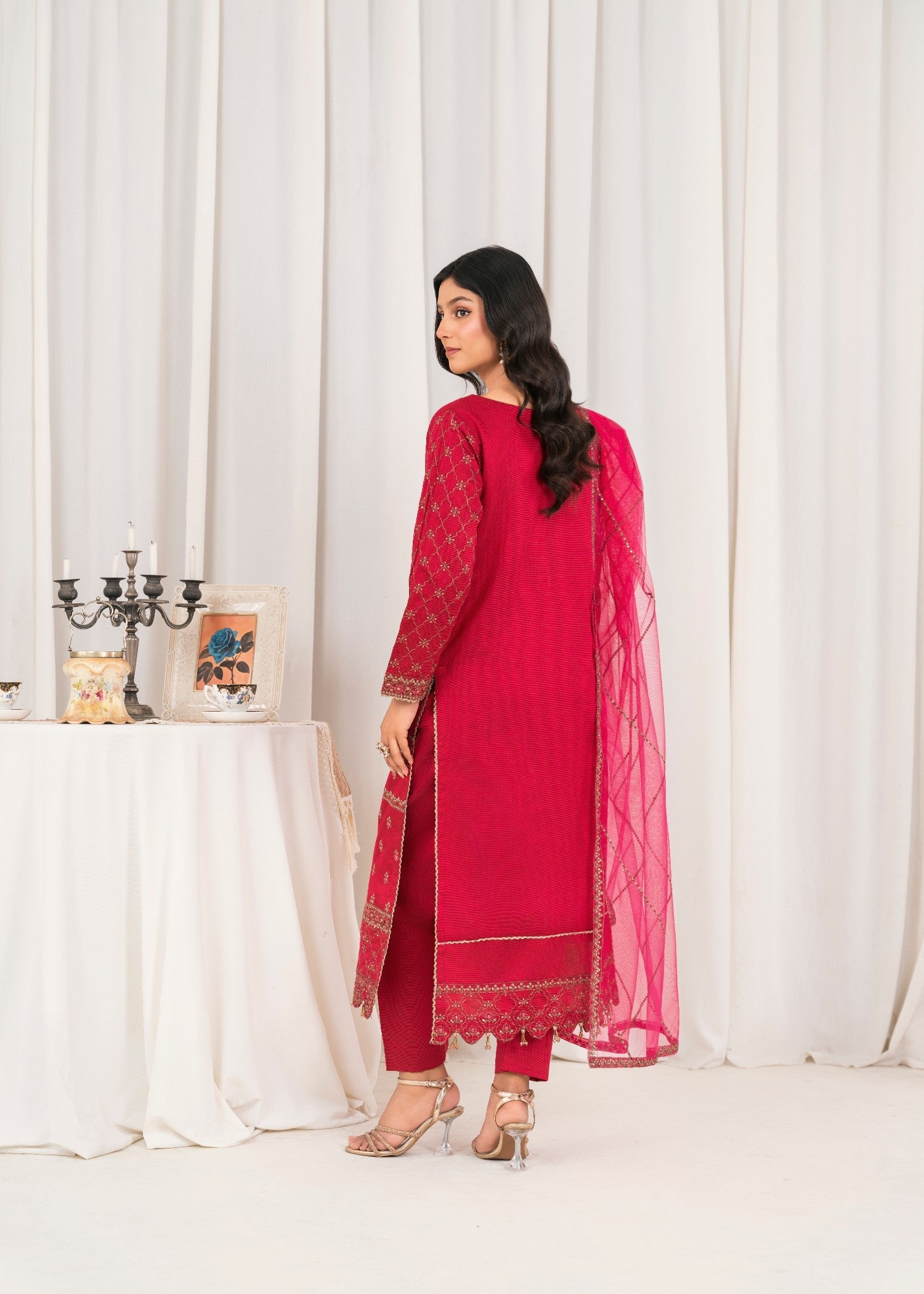 cotton silk Kurta Set in Shocking pink