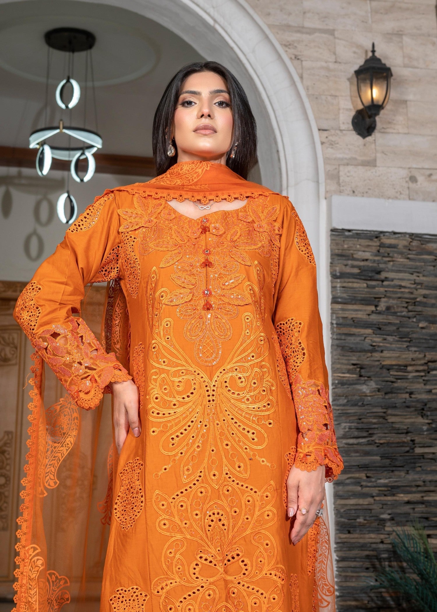cotton Kurta Set in Orange