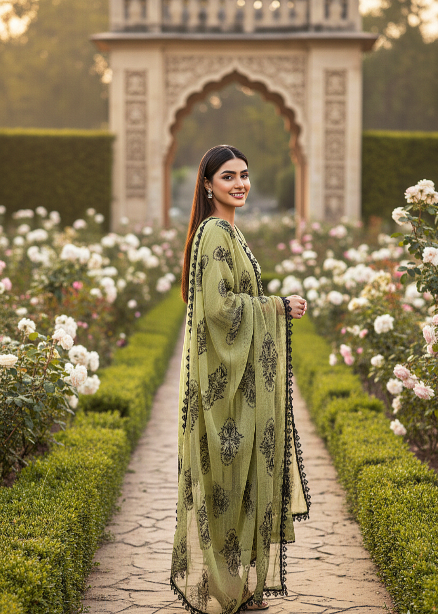 chikankari cotton Kurta Set in Pistachio green