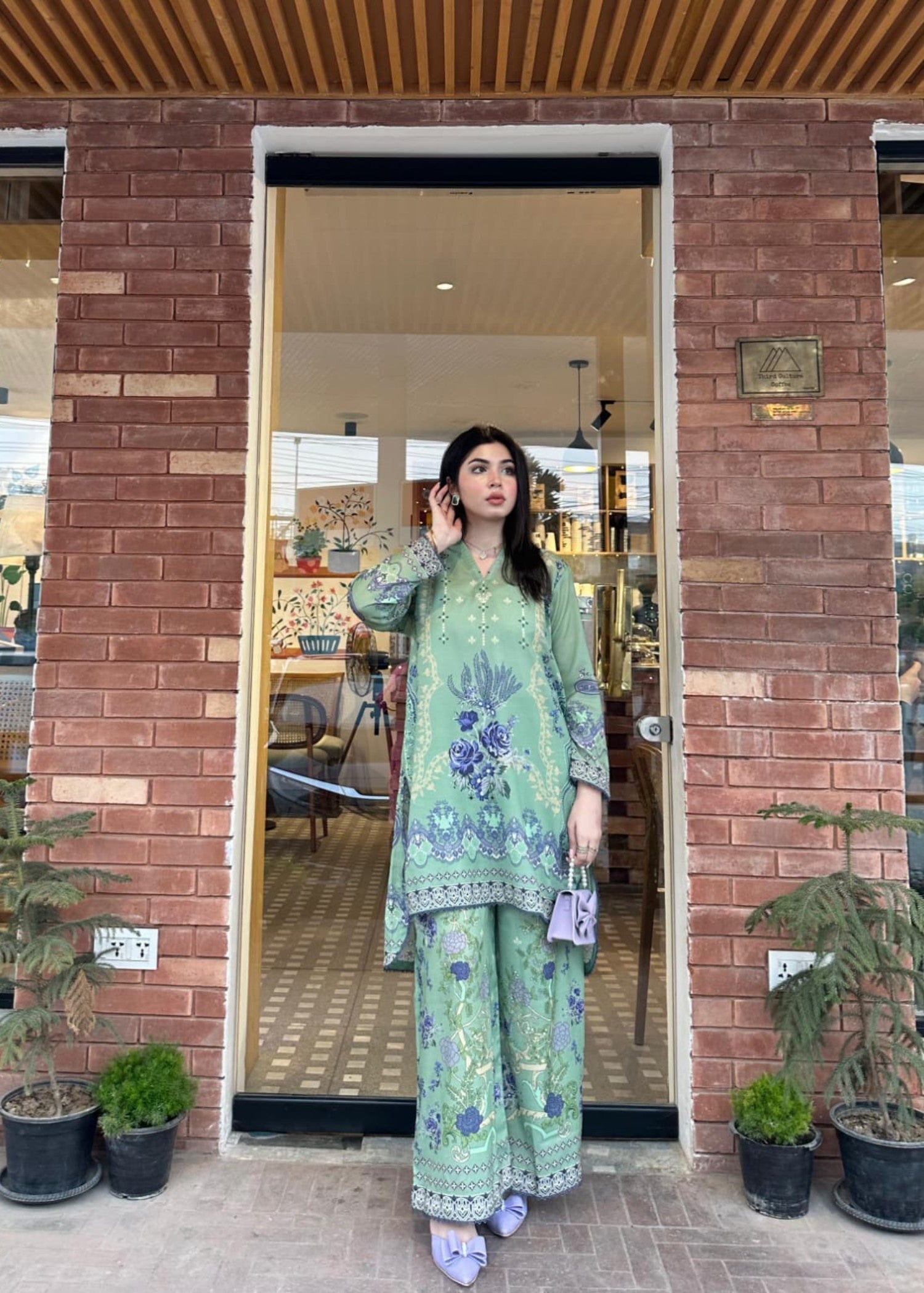 swiss lawn Co ord Sets in Tea green