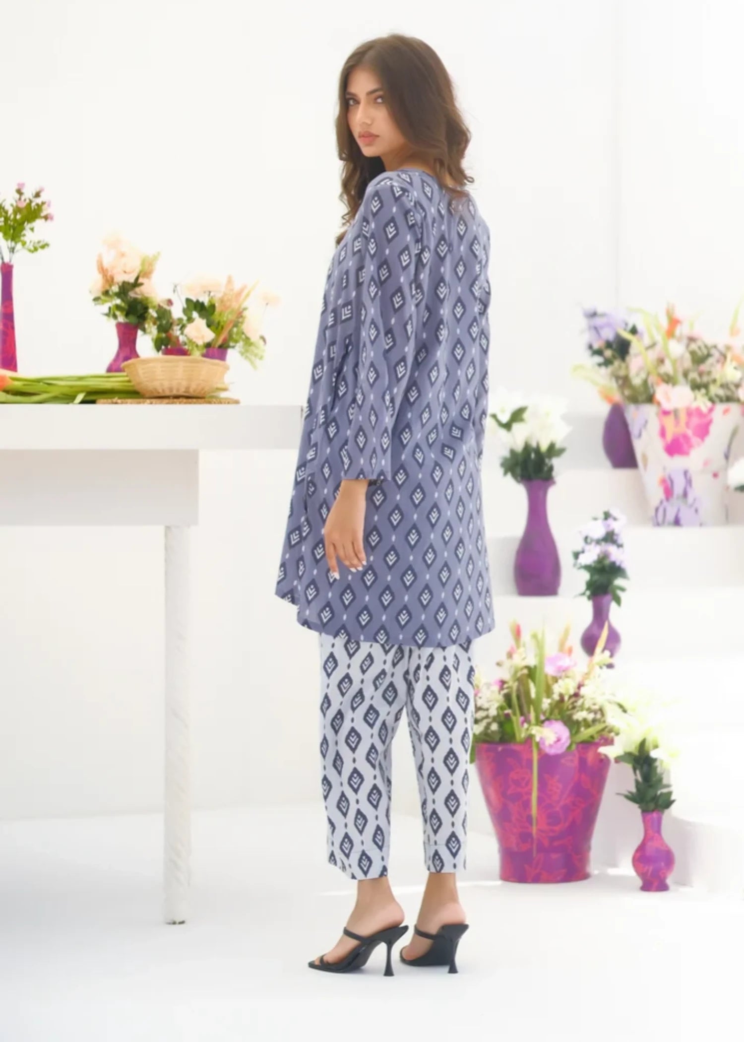 lawn Kurta Set in Steel teal