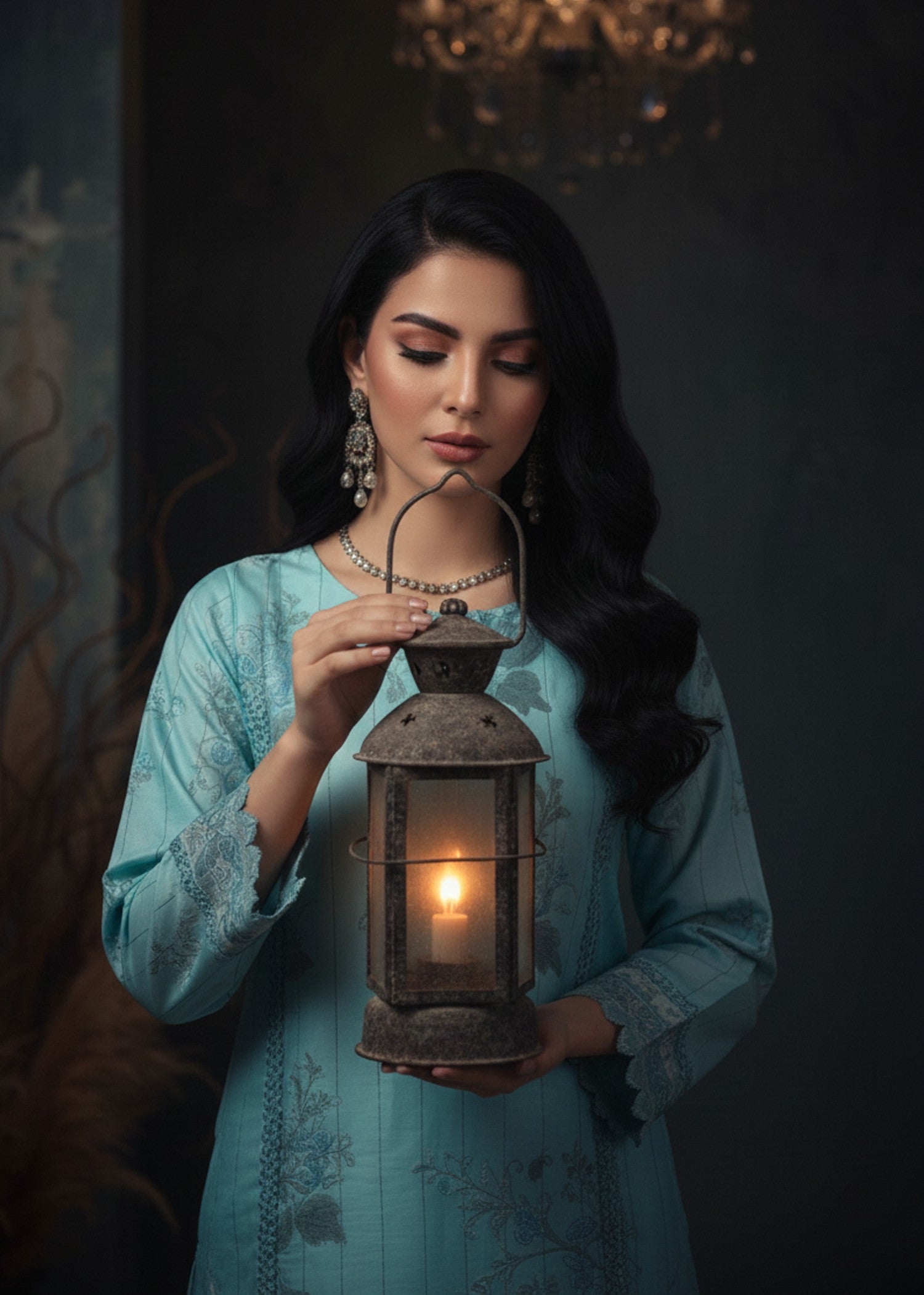 zari organza Kurta Set in Pastel green