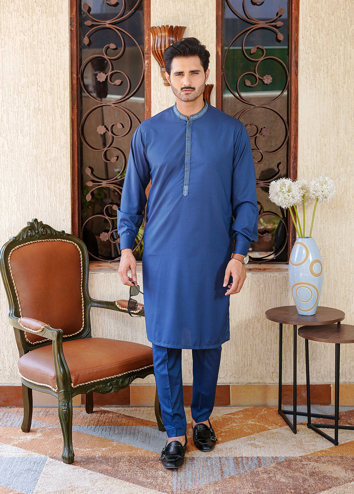 wash & wear Kurta Set in Cobalt blue