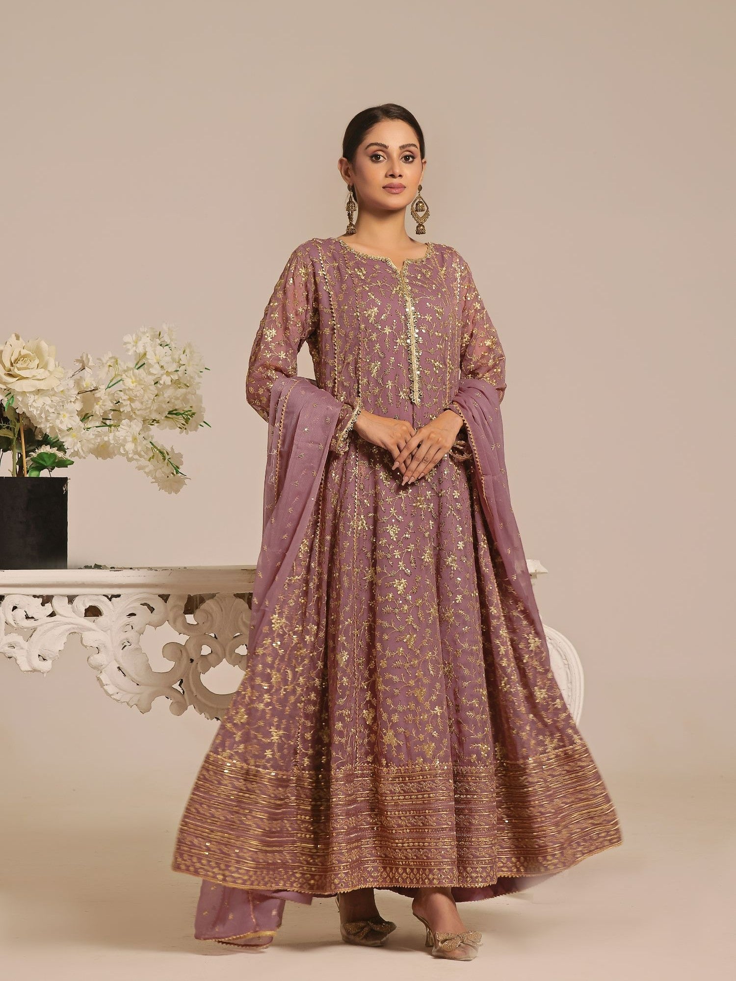 chiffon Pishwas in Lavender