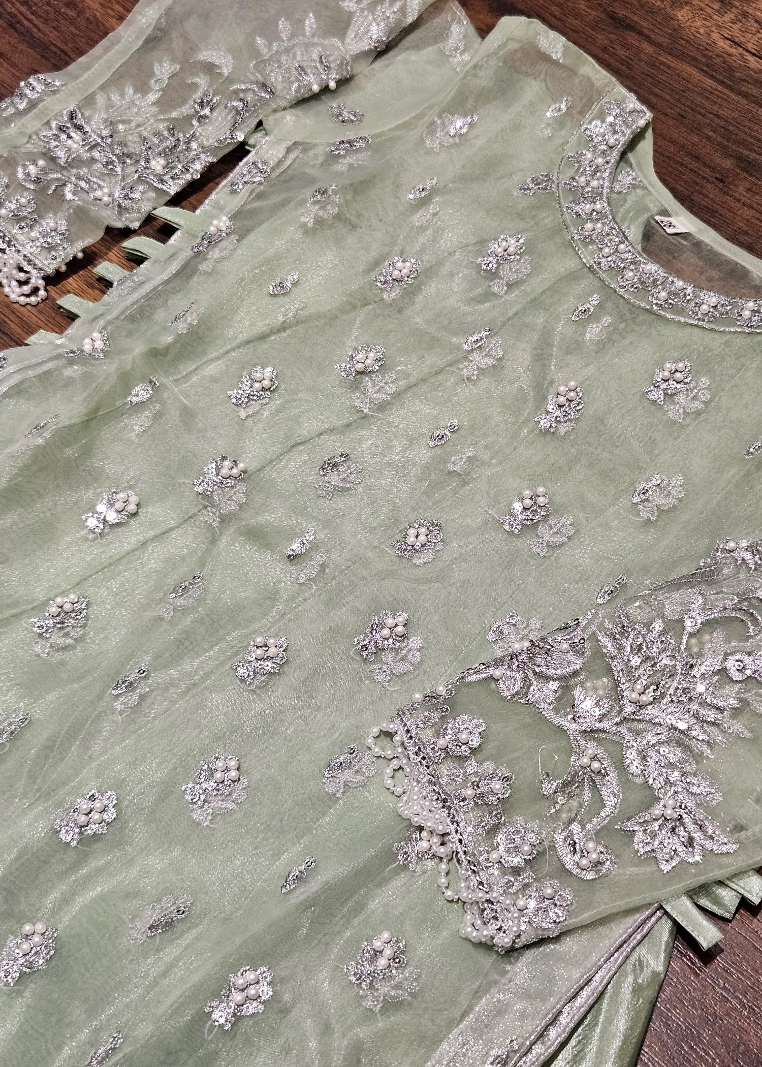 organza Lehenga in Pistachio green