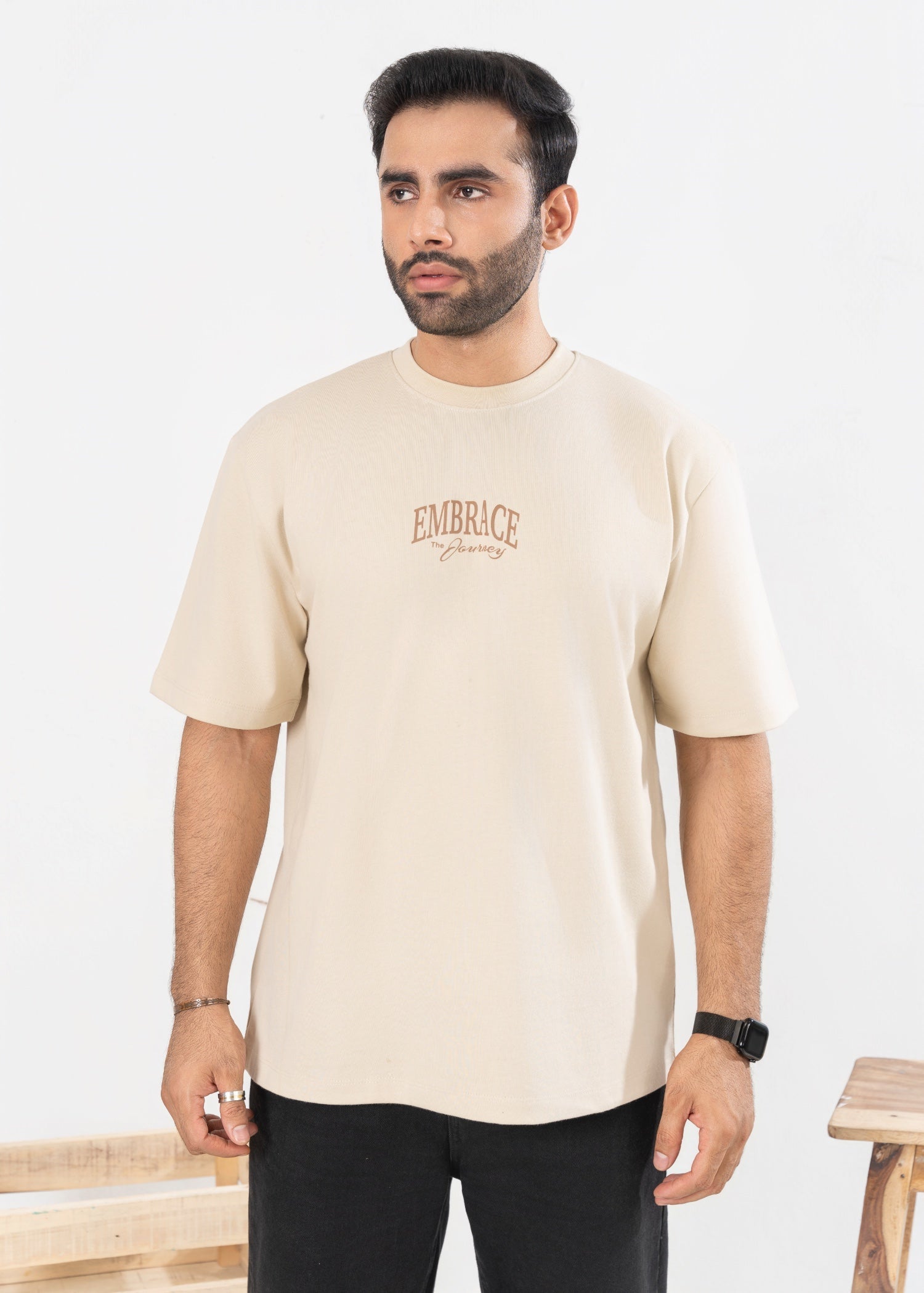 cotton jersey T Shirt in Cream