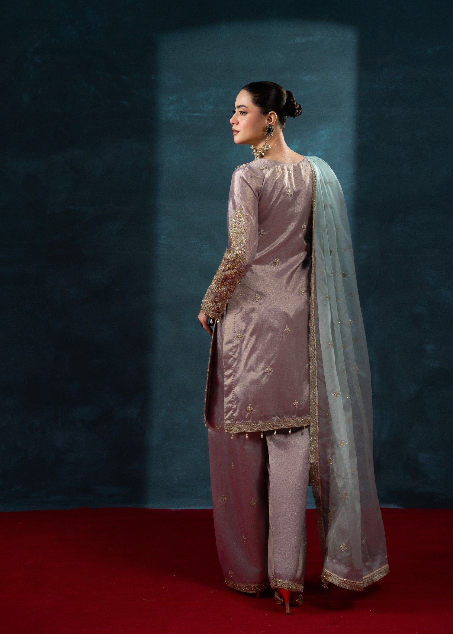 tissue silk Kurta Set in Mauve pink