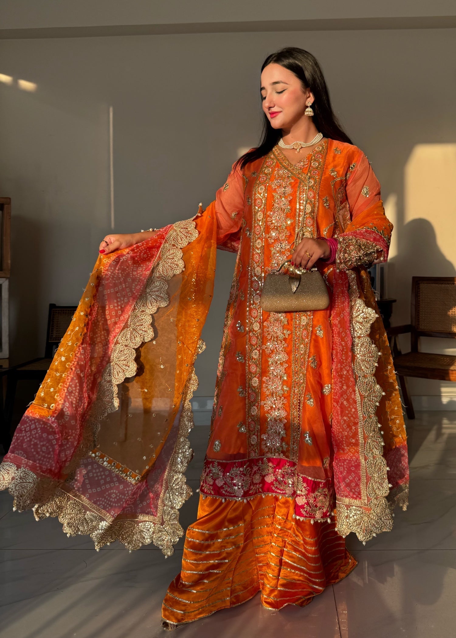 organza Angrakha in Orange, pumpkin orange