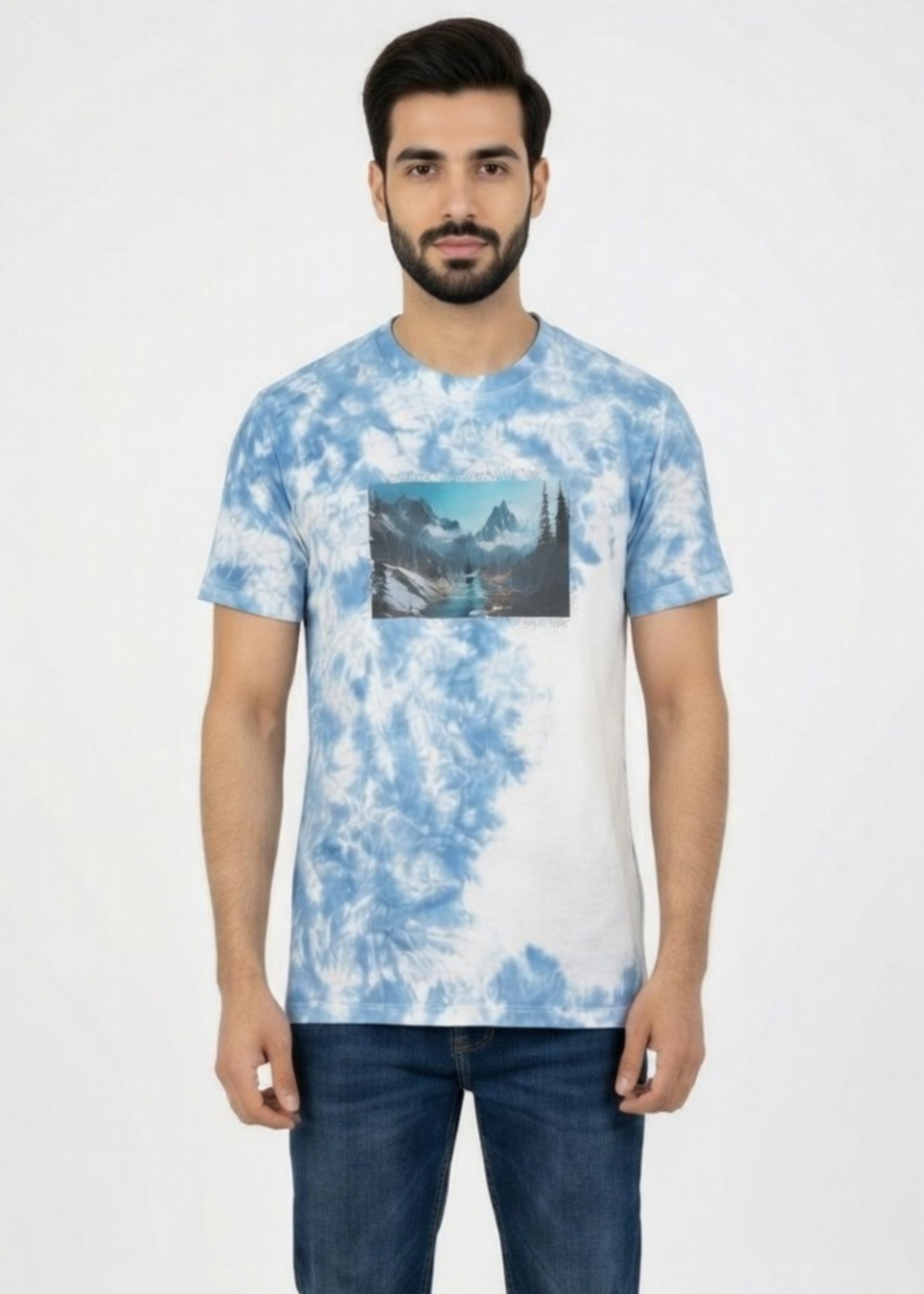 single jersey knit T Shirt in Sky blue, white
