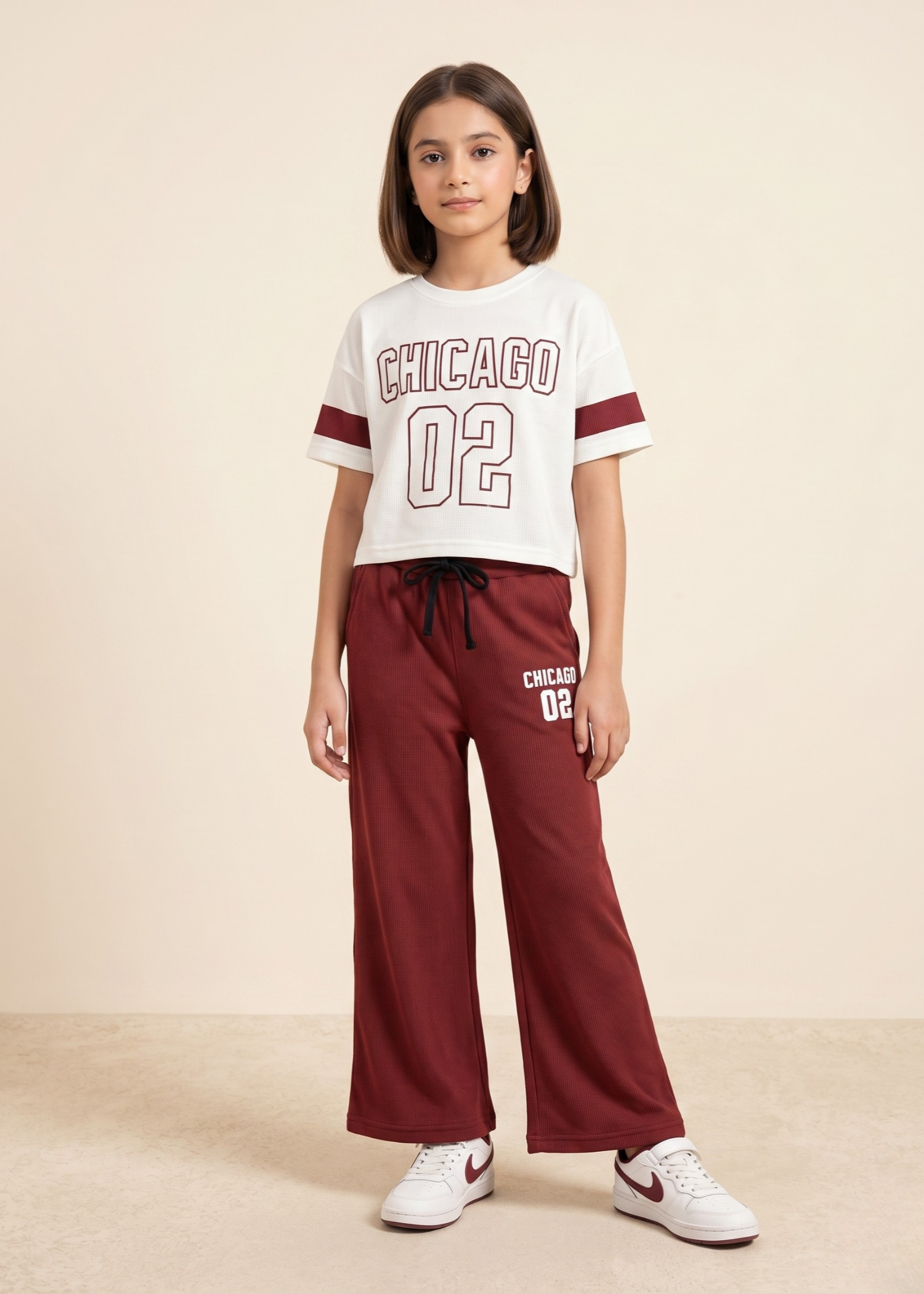 Co Ord Sets in Maroon, white