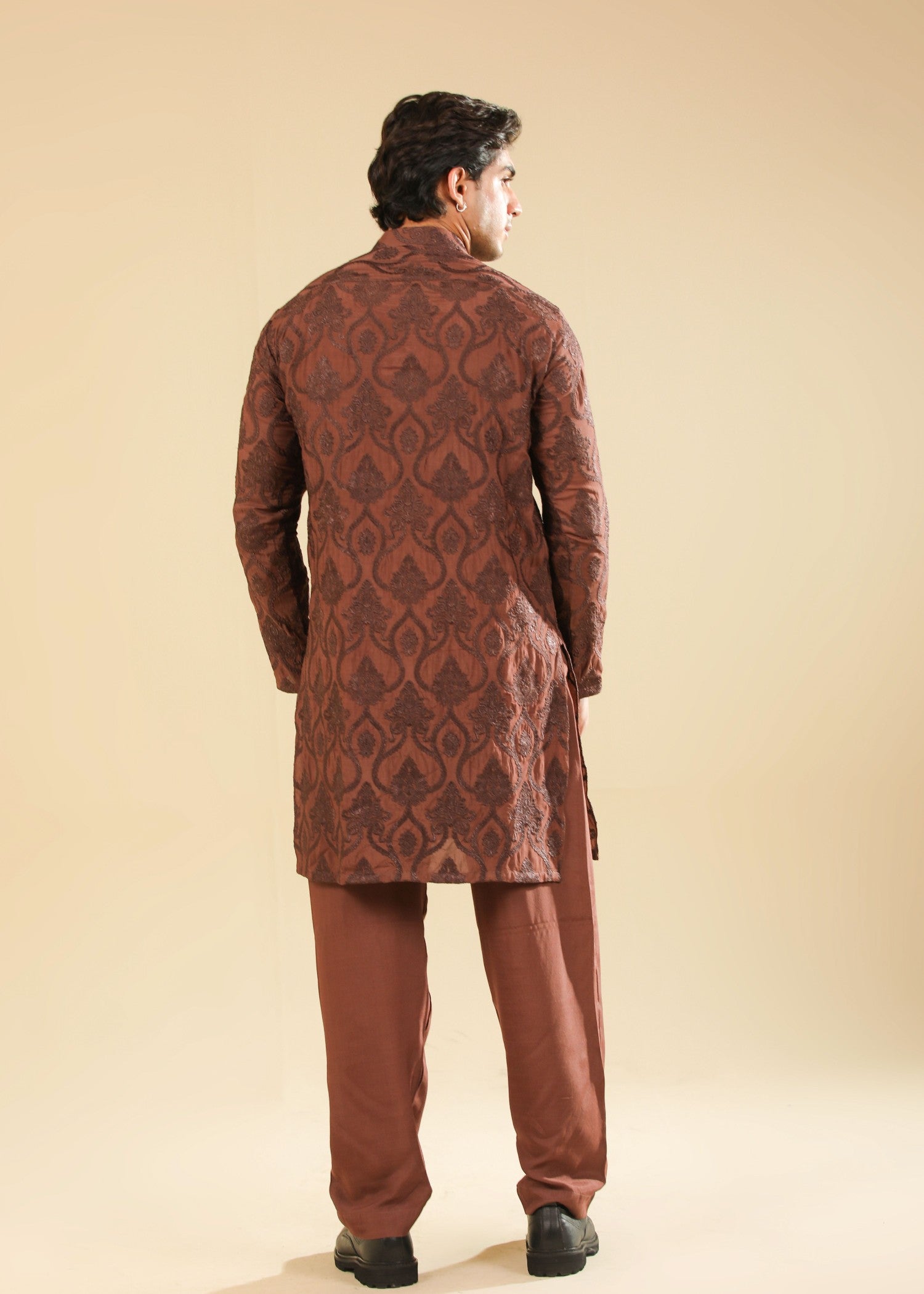 raw silk Kurta Set in Mocha brown