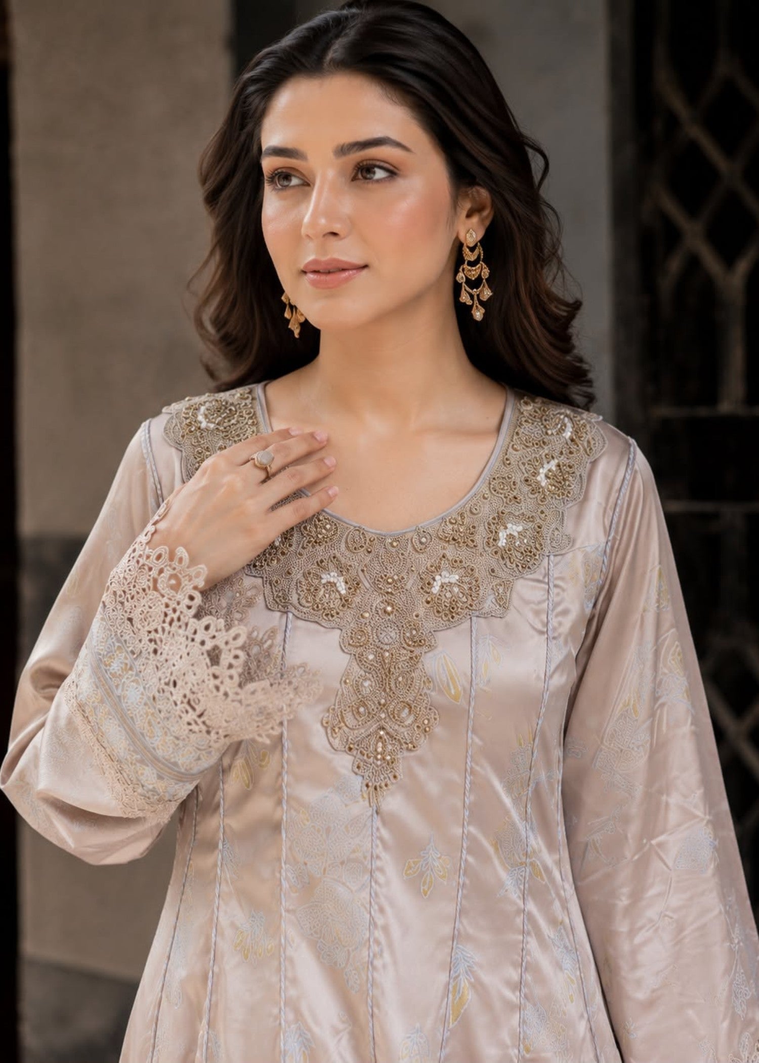 silk Anarkali in Silver