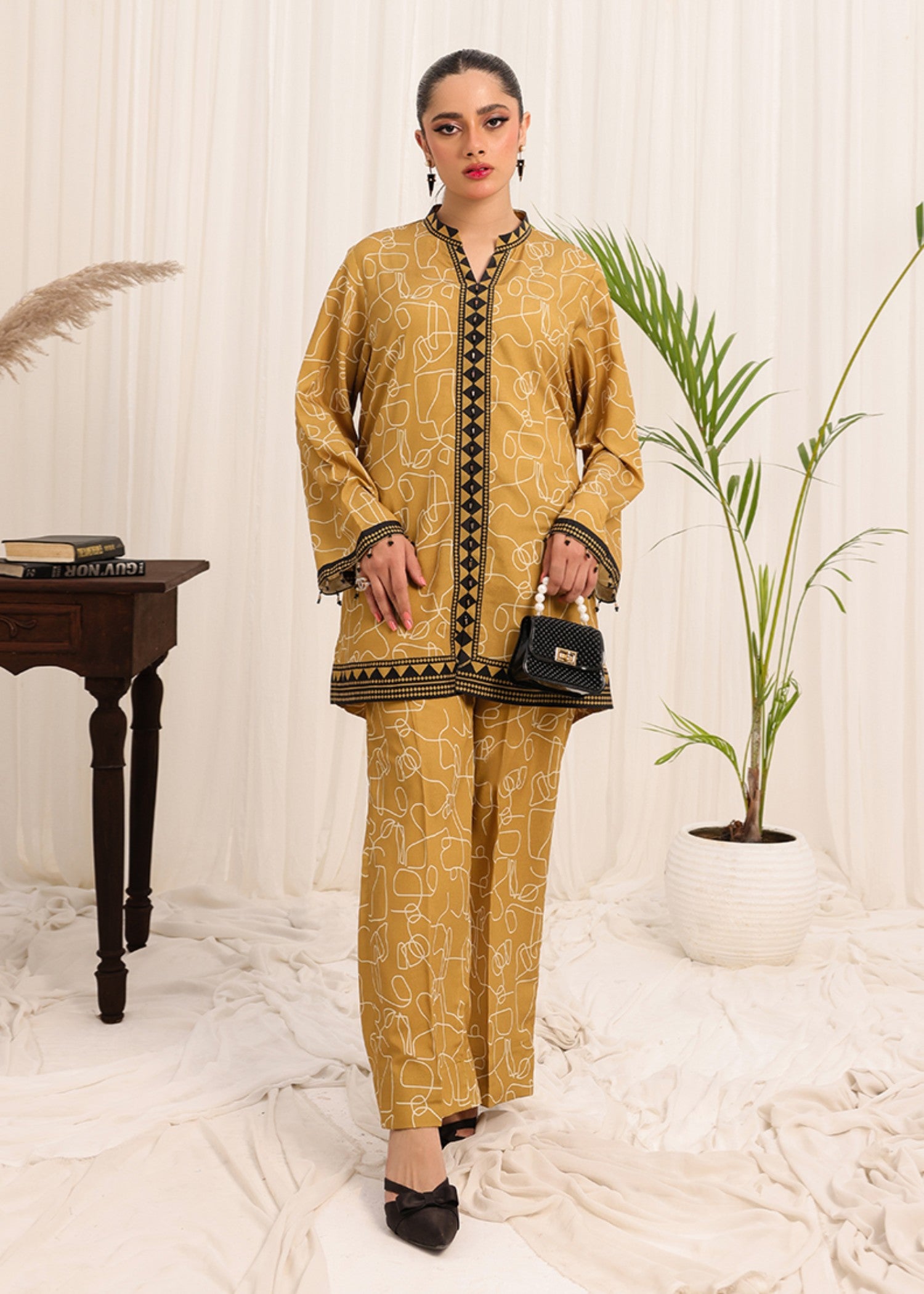 poly silk Co ord Sets in Mustard