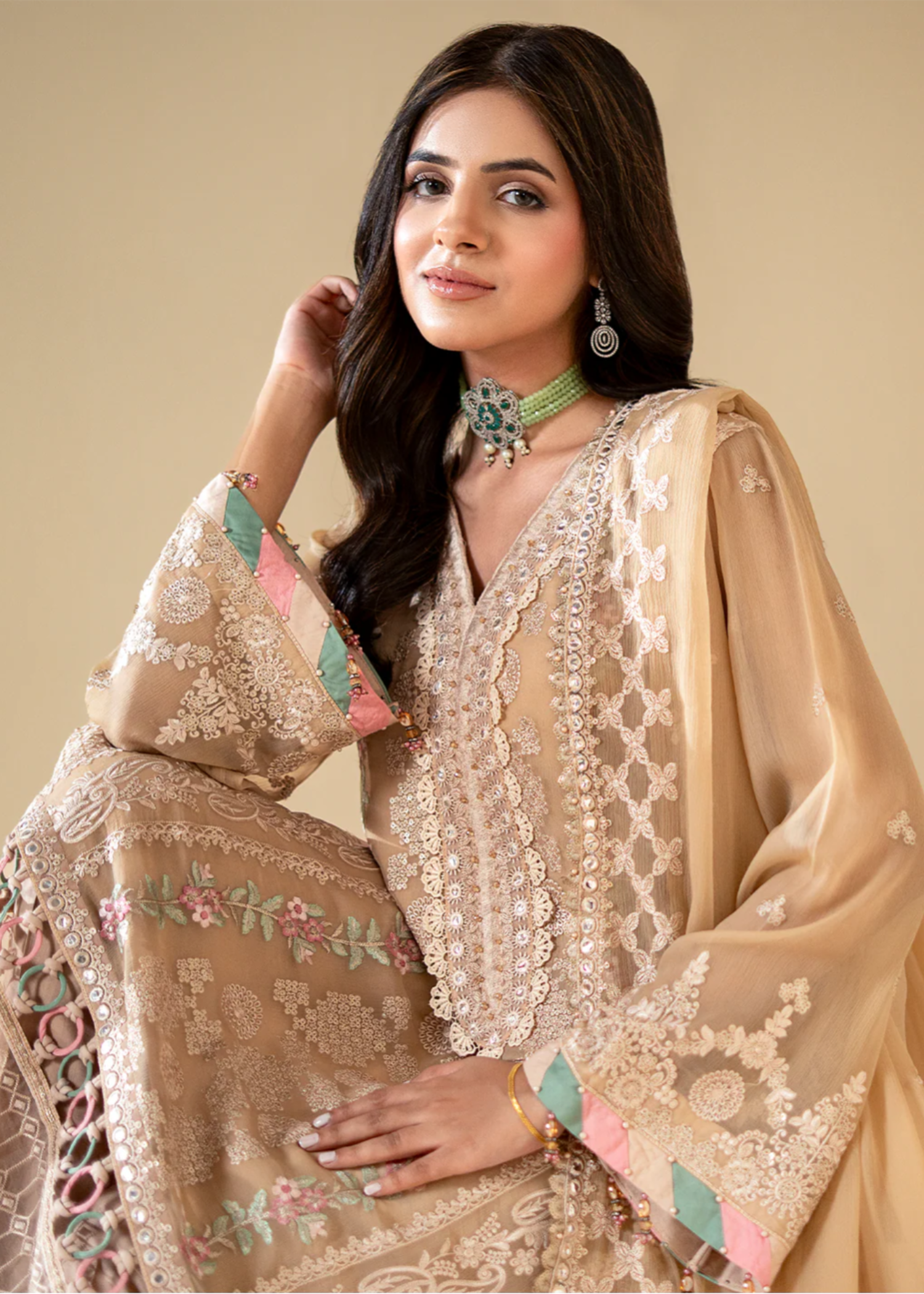 chiffon Kurta Set in Antique white