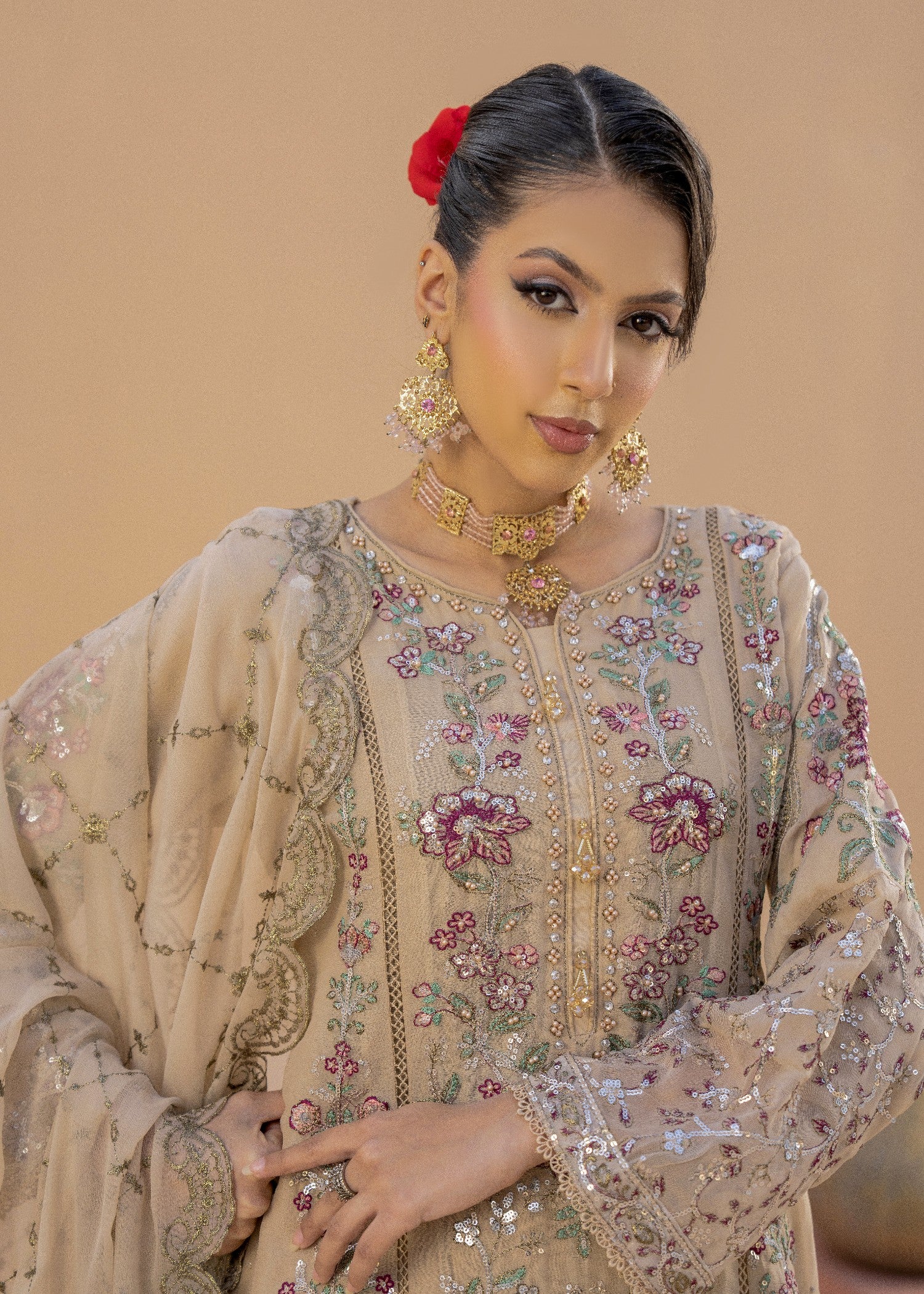 chiffon Gharara in Beige