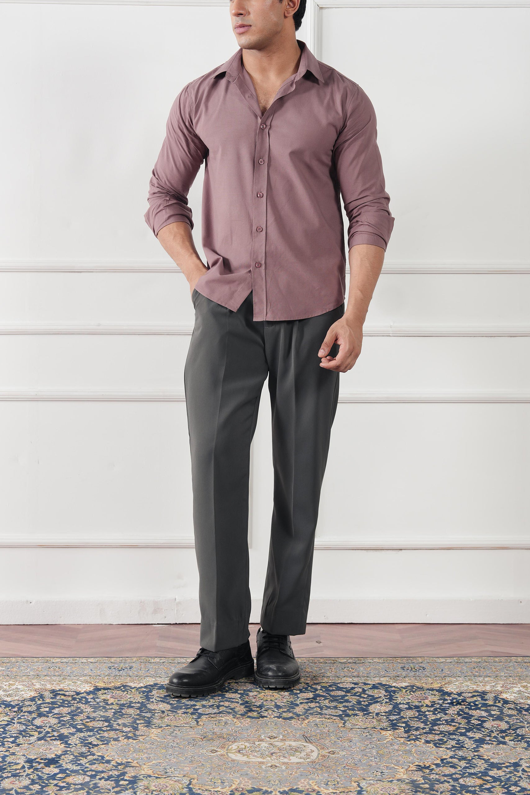polycotton Casual Shirt in Mauve pink